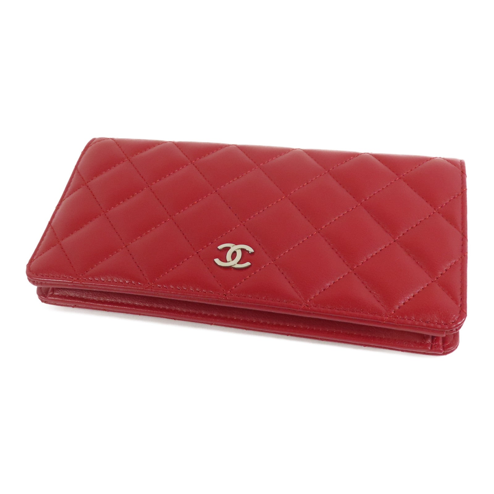 CHANEL 羊皮皮革Long Wallet銀扣長錢包