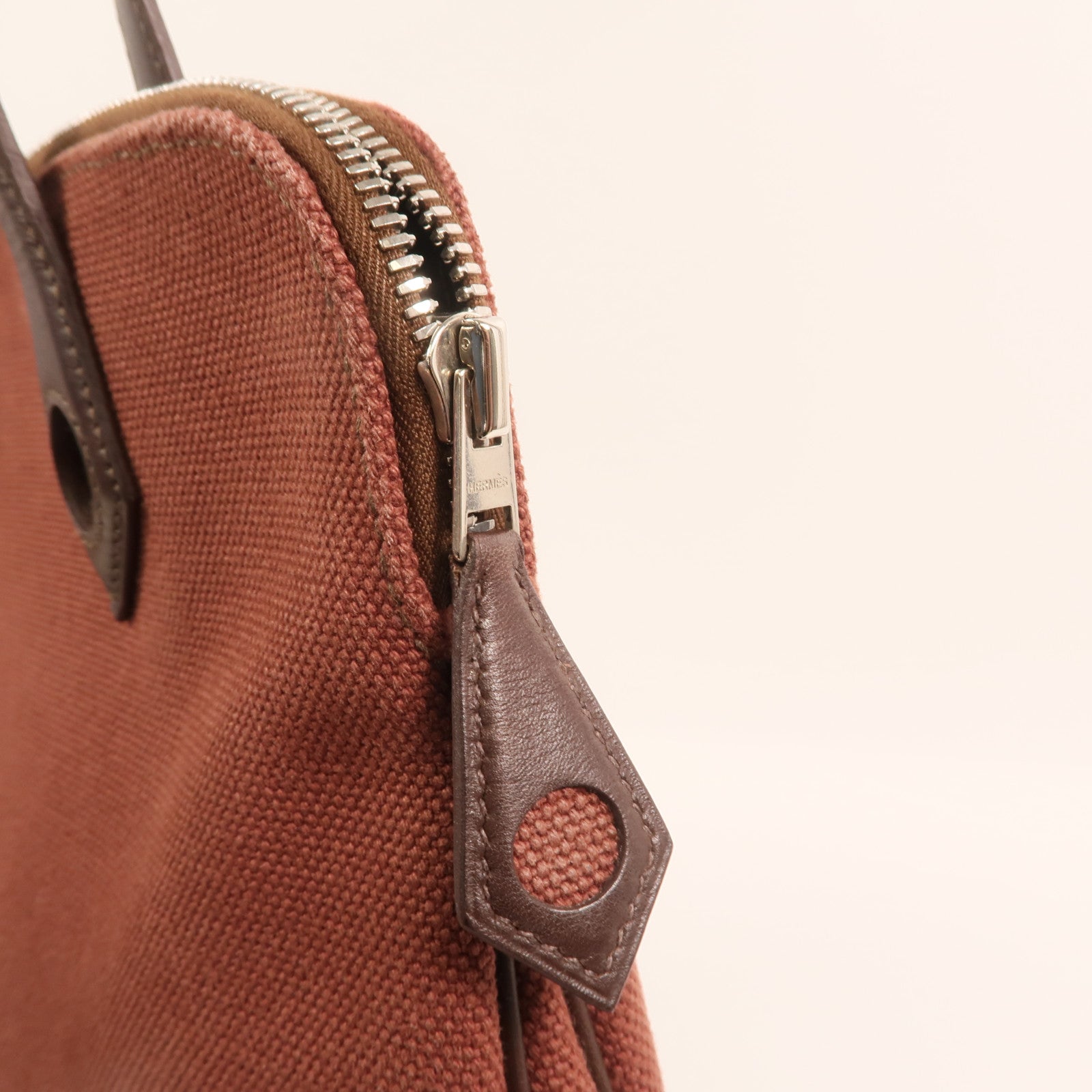 HERMES 帆布Heeboo Bag銀扣手挽袋Bordeaux