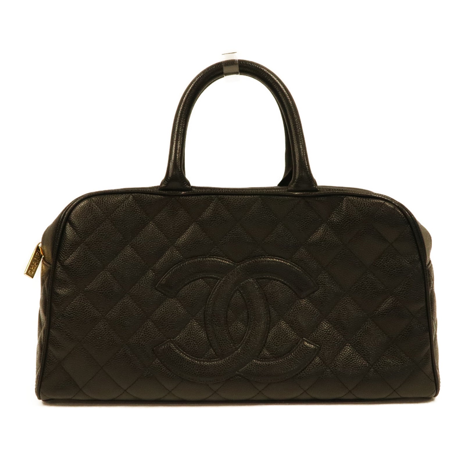 CHANEL 菱格Caviar皮革Vintage Boston Bag金扣波士頓包黑色