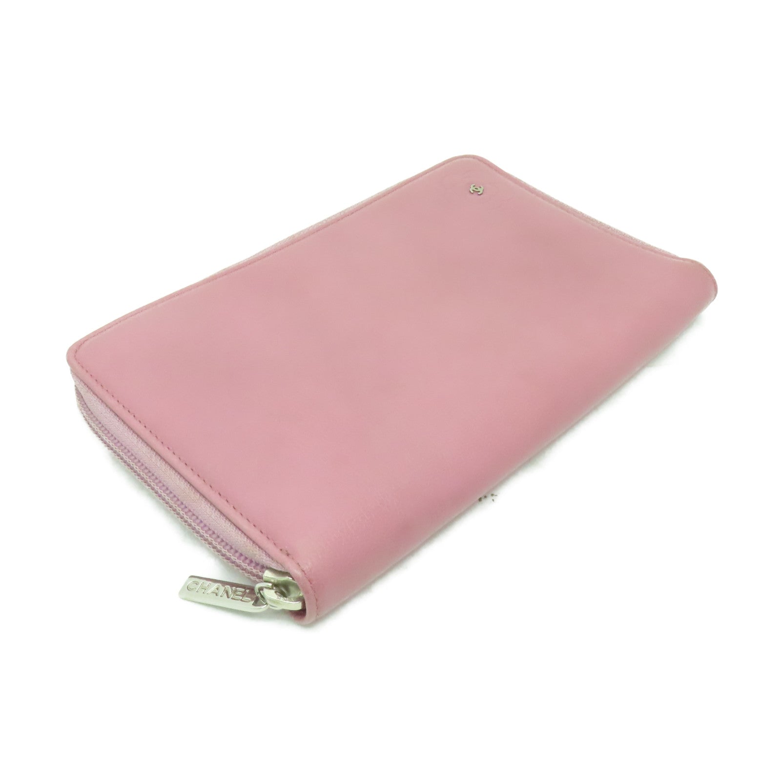 CHANEL 【清倉大減價】牛皮皮革Zipped Long Wallet銀扣長錢包粉紅色