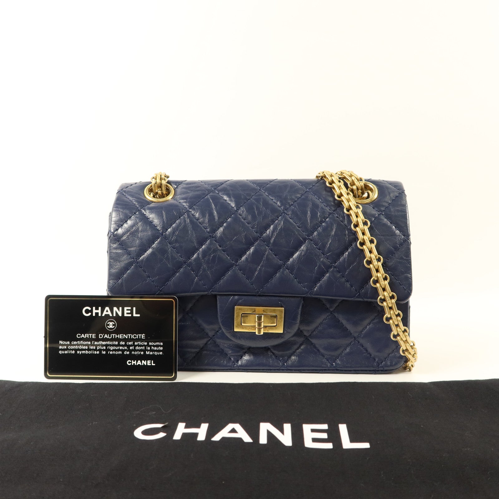 CHANEL 牛皮皮革2.55金扣鏈帶肩背袋
