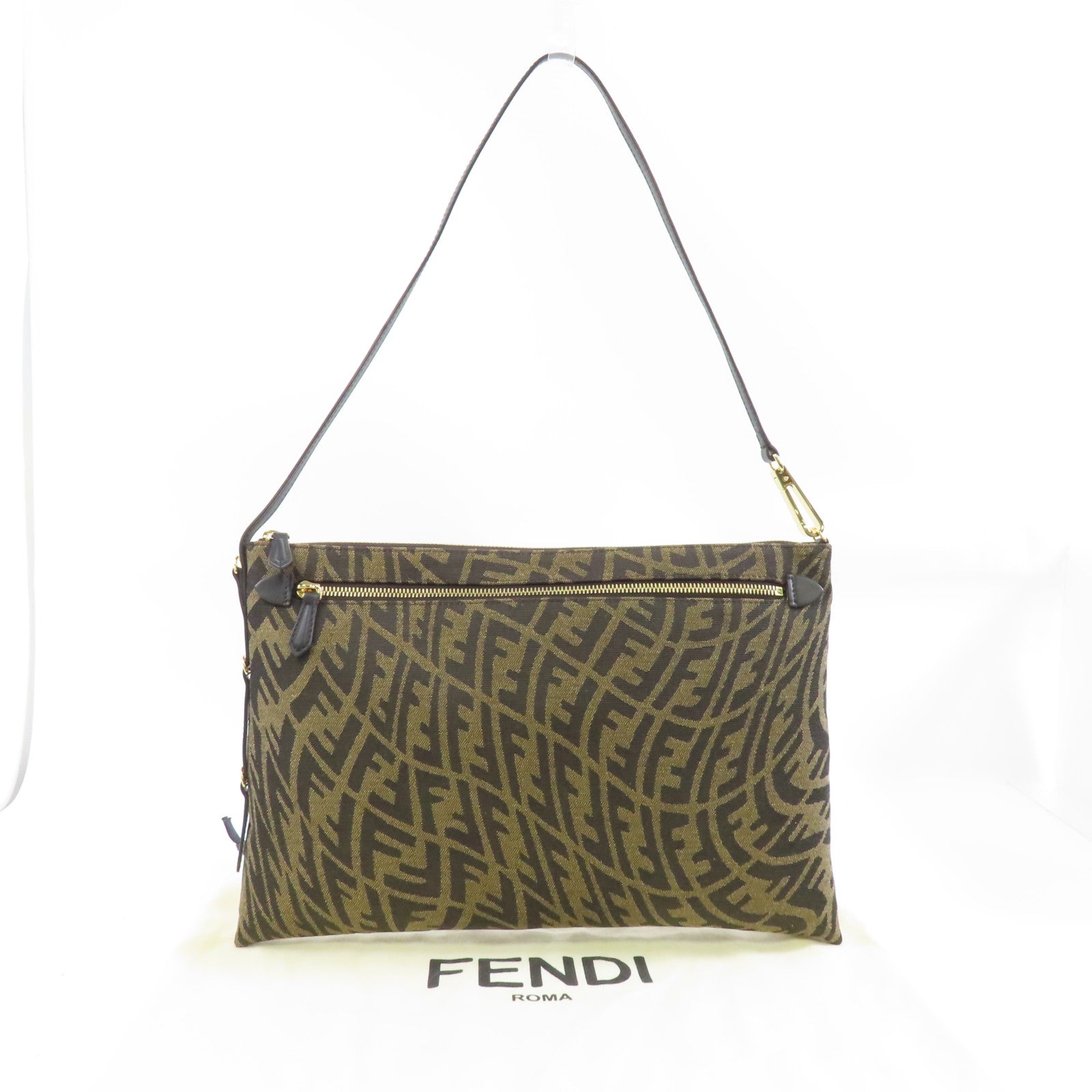 FENDI 帆布Clutch Bag金扣手拿包啡色