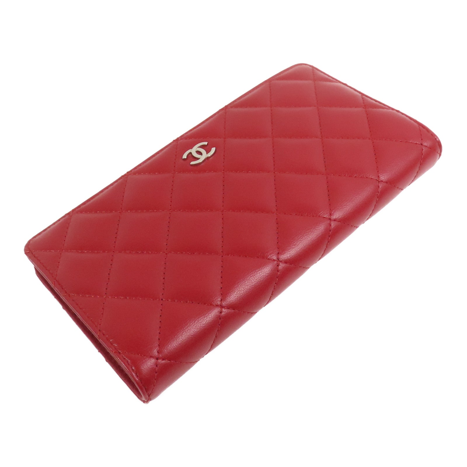 CHANEL 羊皮皮革Long Wallet銀扣長錢包