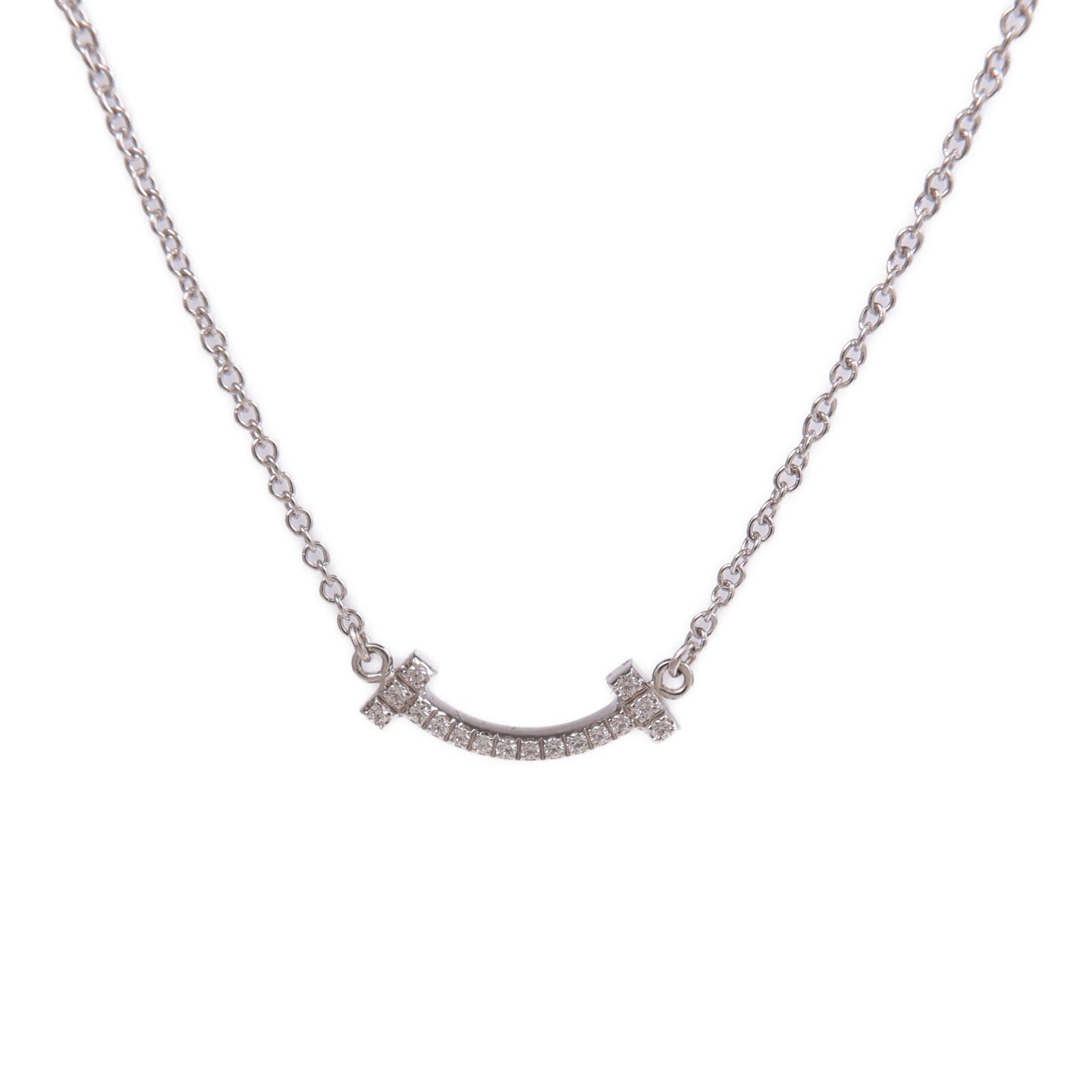 TIFFANY＆CO 18K白金T Smile Necklace鑽石項鍊