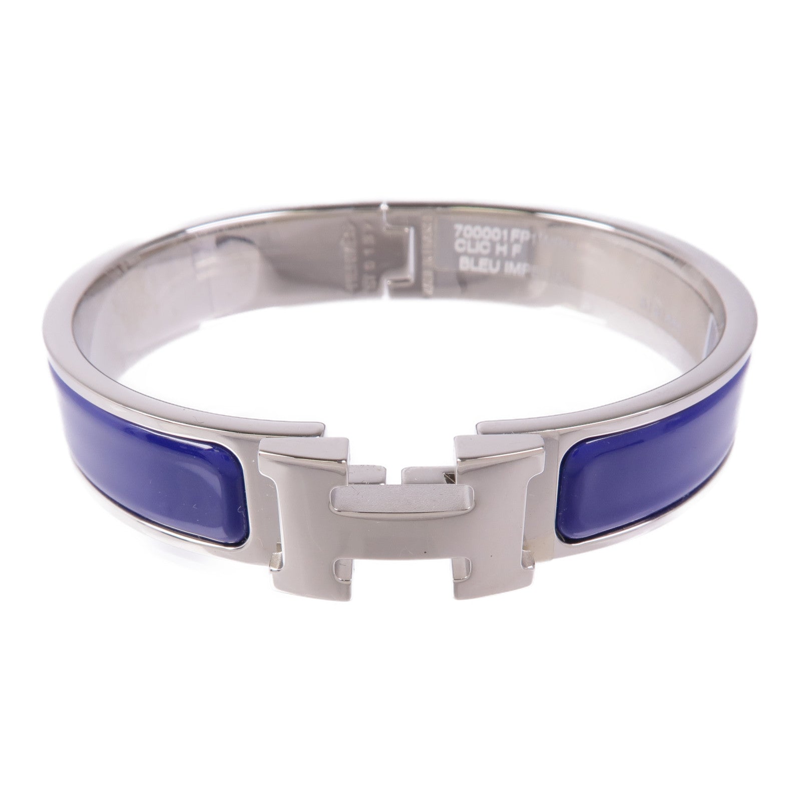 HERMES Clic H Bracelet Enamel Metal Silver Blue