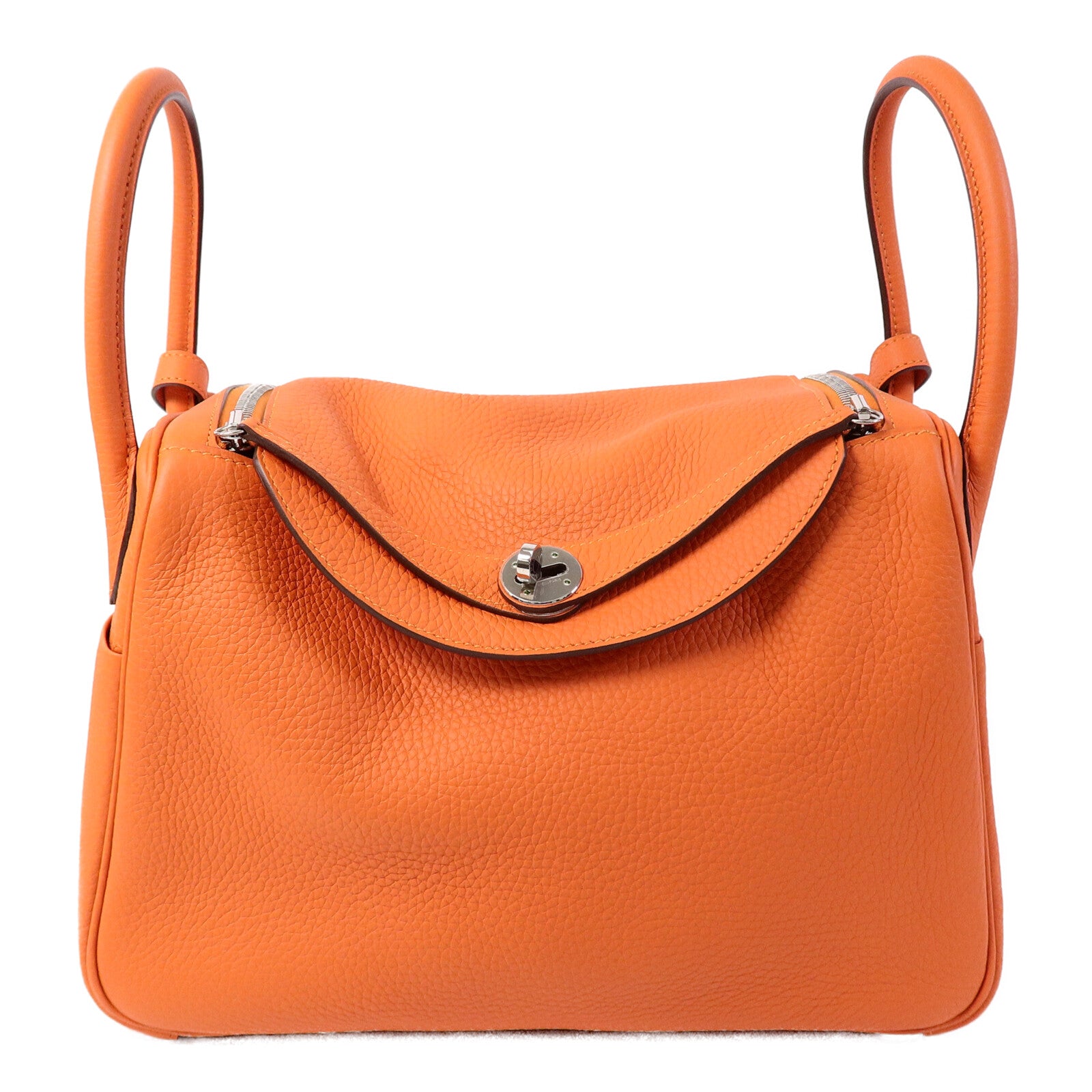 HERMES Clemence皮革Lindy 30手挽肩背兩用袋Orange Poppy