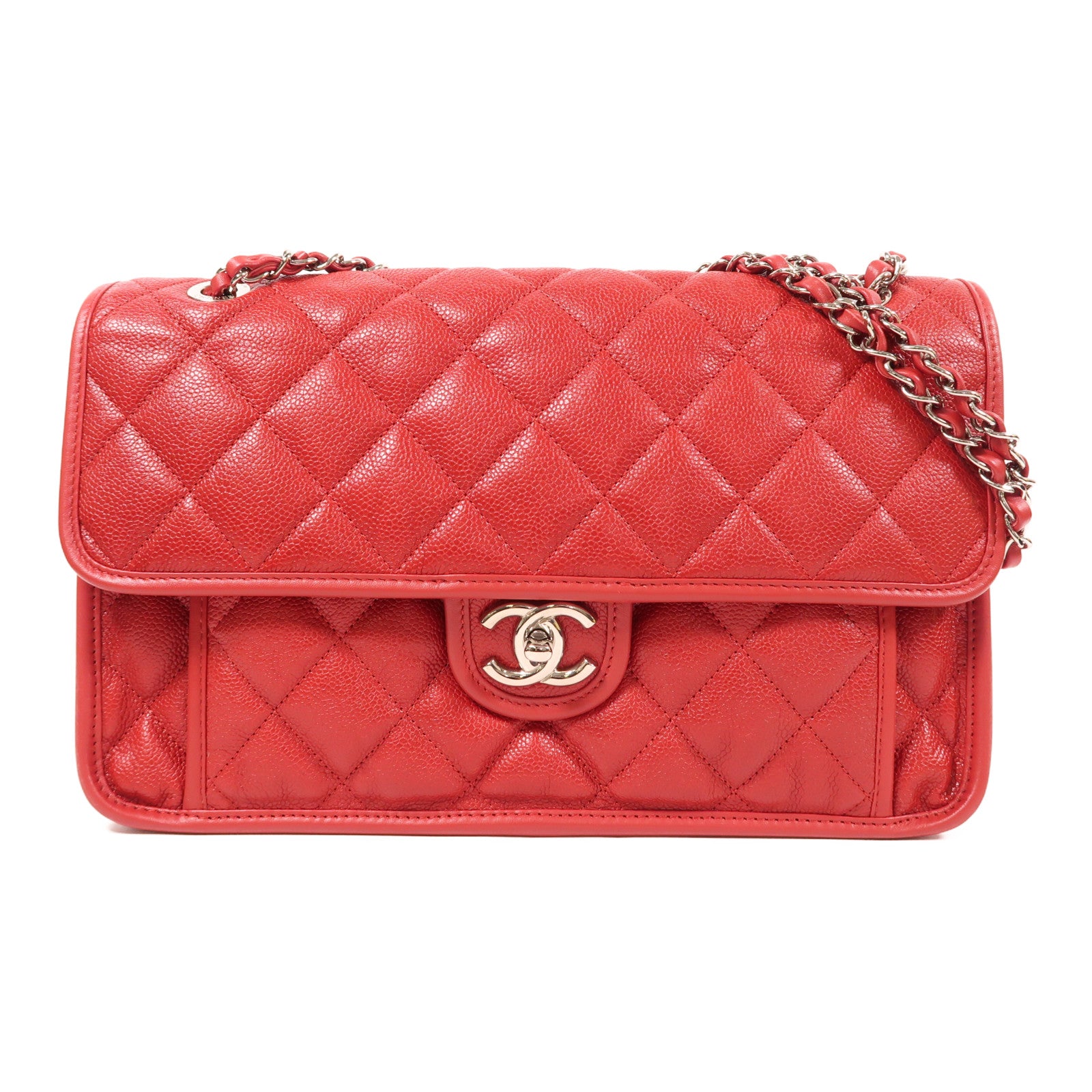 CHANEL 牛皮皮革Riviera Flap Bag銀扣鏈帶肩背袋