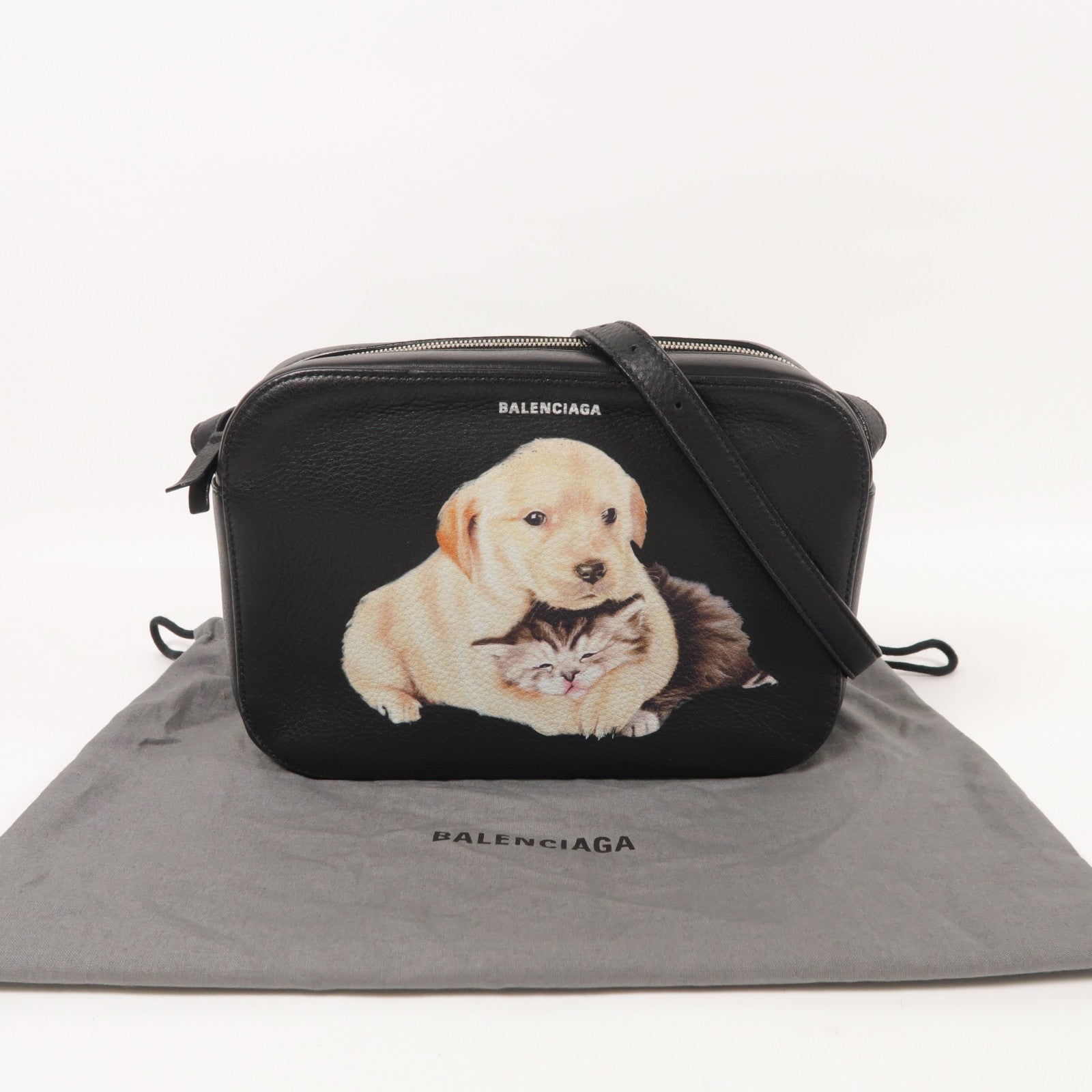 BALENCIAGA SHW Everyday Camera Shoulder Bag Calfskin Leather Black