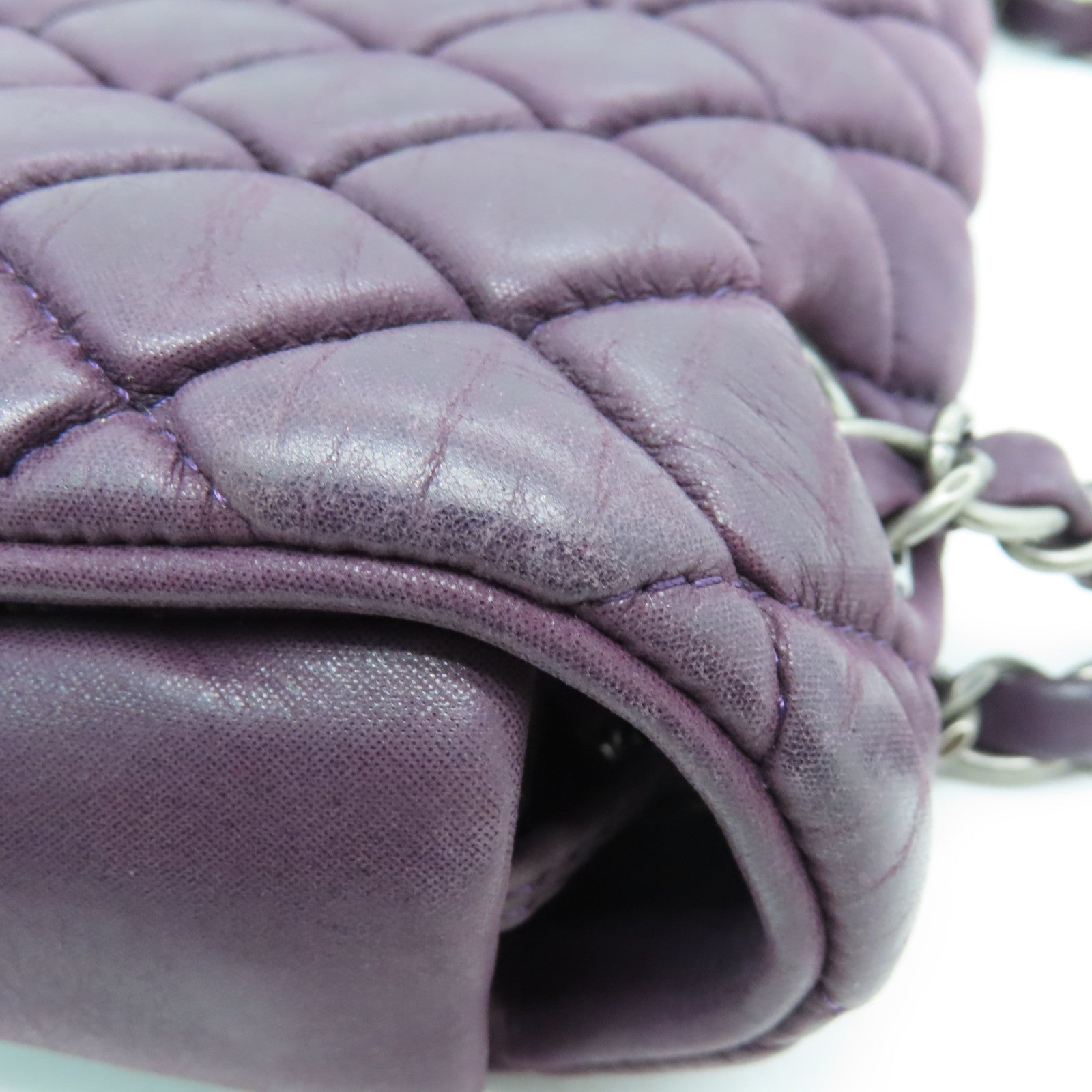 CHANEL 【激減優惠】菱格羊皮皮革Chain Shoulder銀扣鏈帶肩背袋紫色