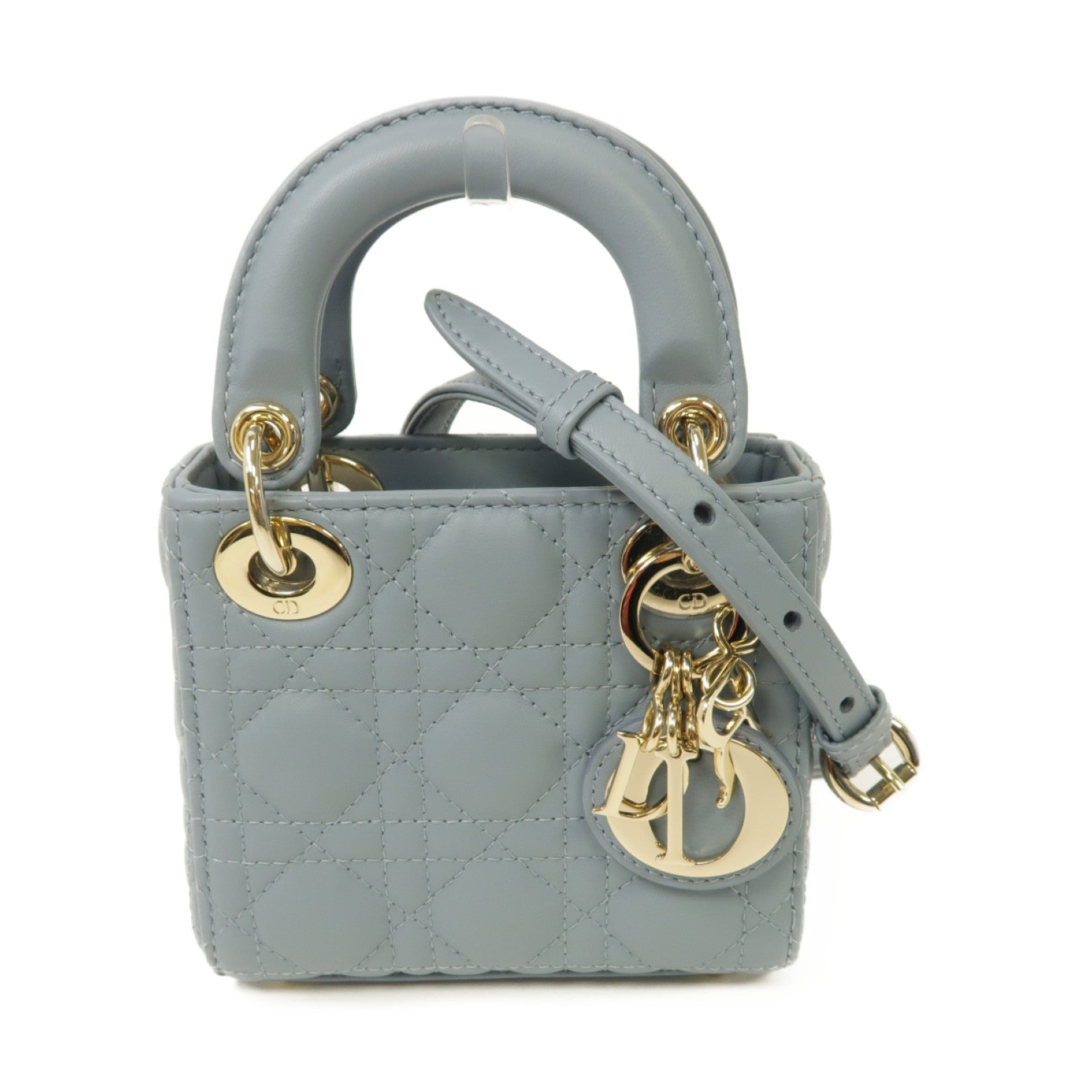 Dior 羊皮皮革Lady Dior Micro Bag金扣手挽肩背兩用袋藍色