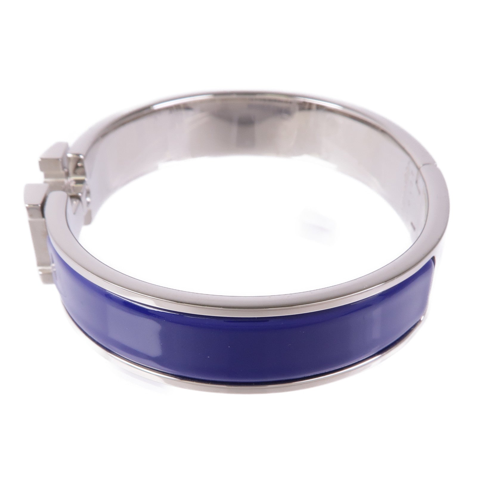 HERMES Clic H Bracelet Enamel Metal Silver Blue