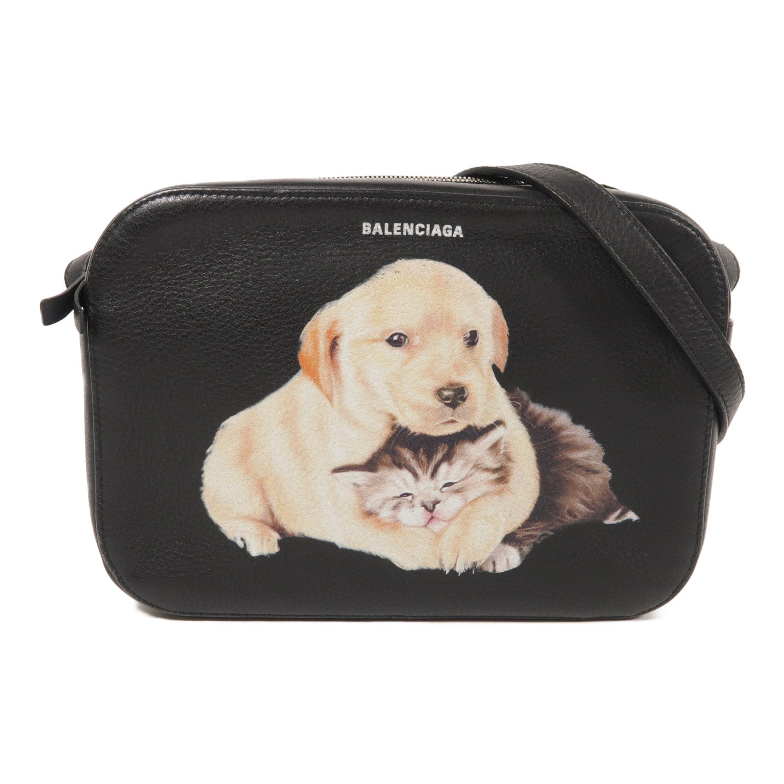 BALENCIAGA SHW Everyday Camera Shoulder Bag Calfskin Leather Black