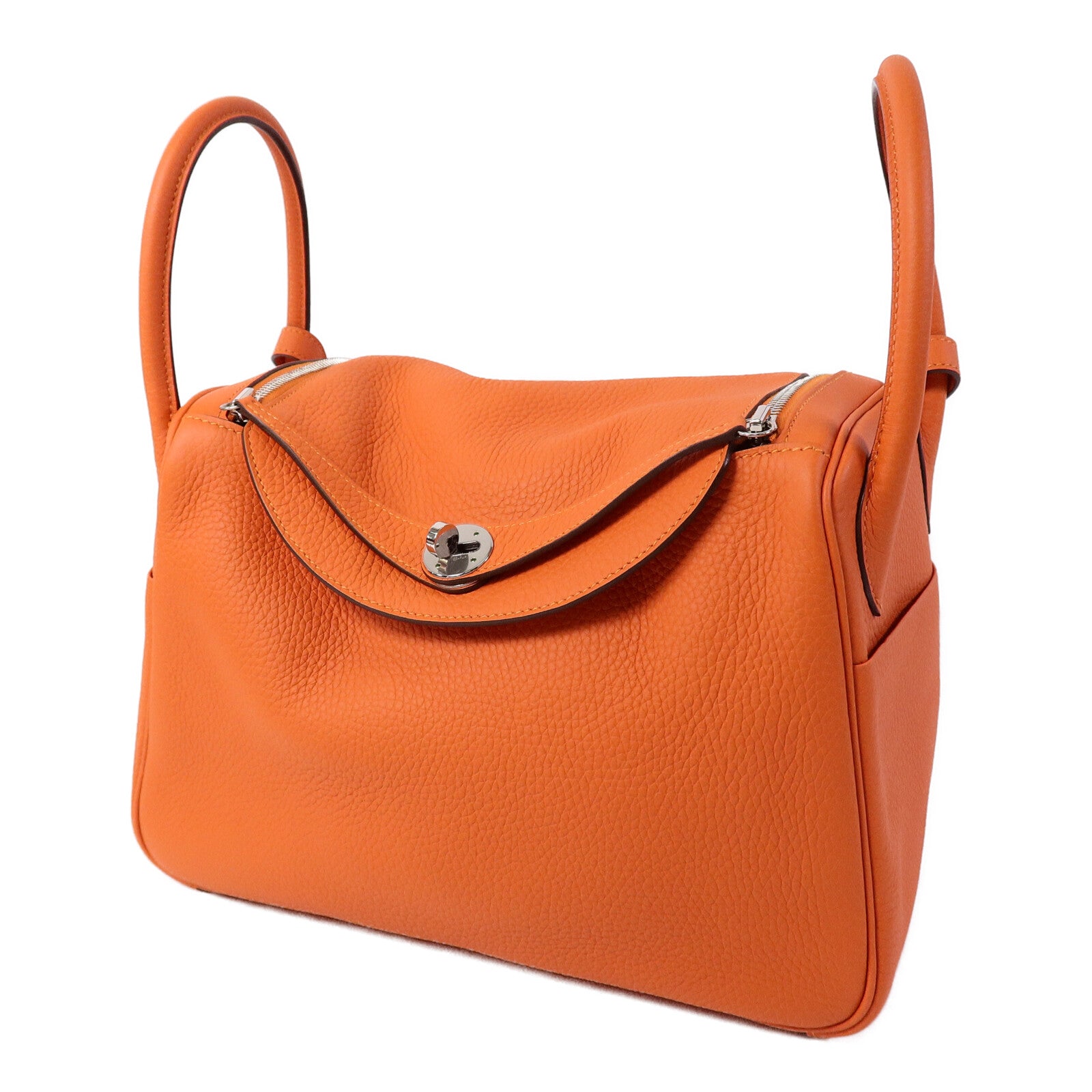 HERMES Clemence皮革Lindy 30手挽肩背兩用袋Orange Poppy