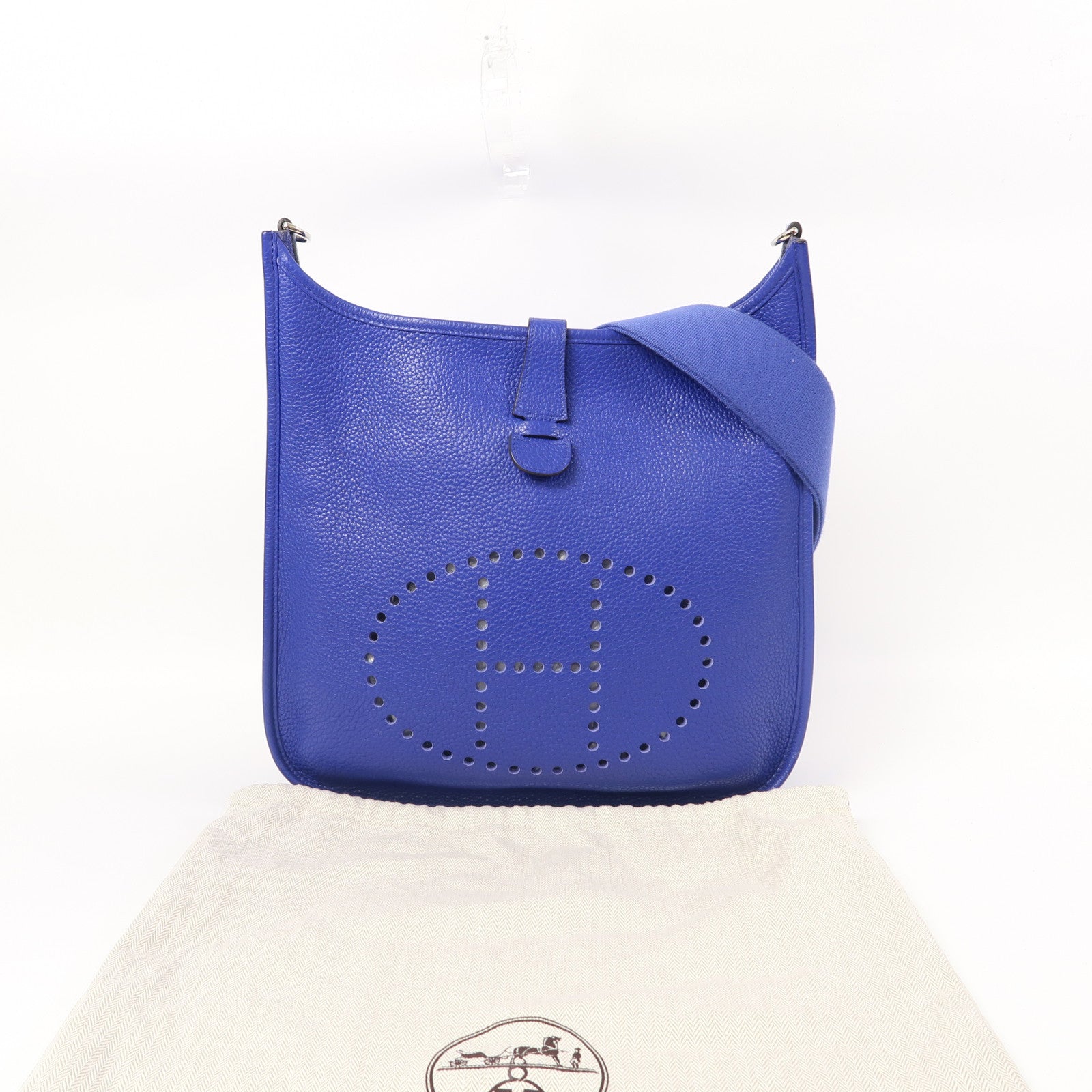 HERMES Clemence皮革Evelyne GM銀扣肩背袋皇家藍色
