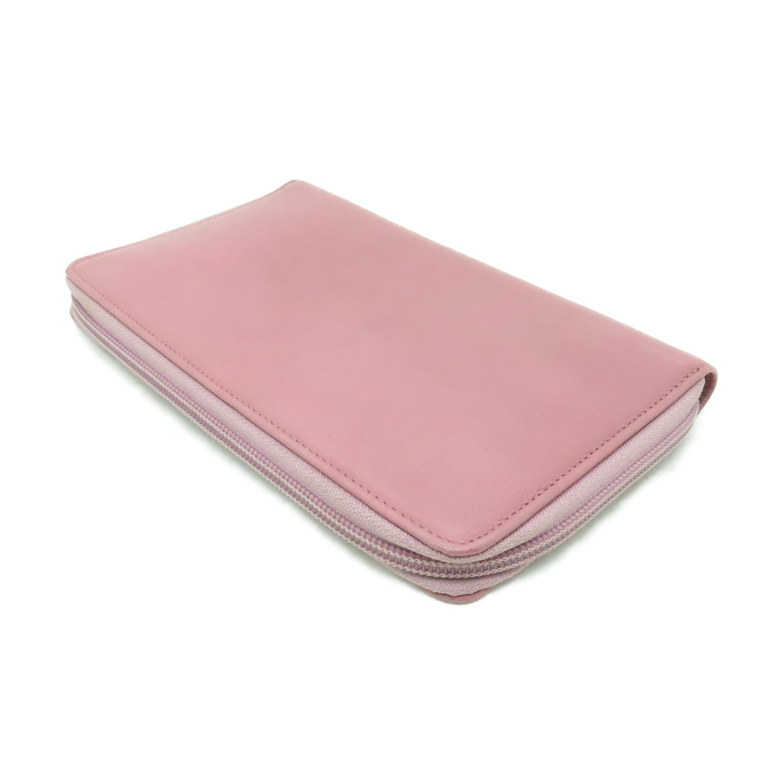 CHANEL 【清倉大減價】牛皮皮革Zipped Long Wallet銀扣長錢包粉紅色