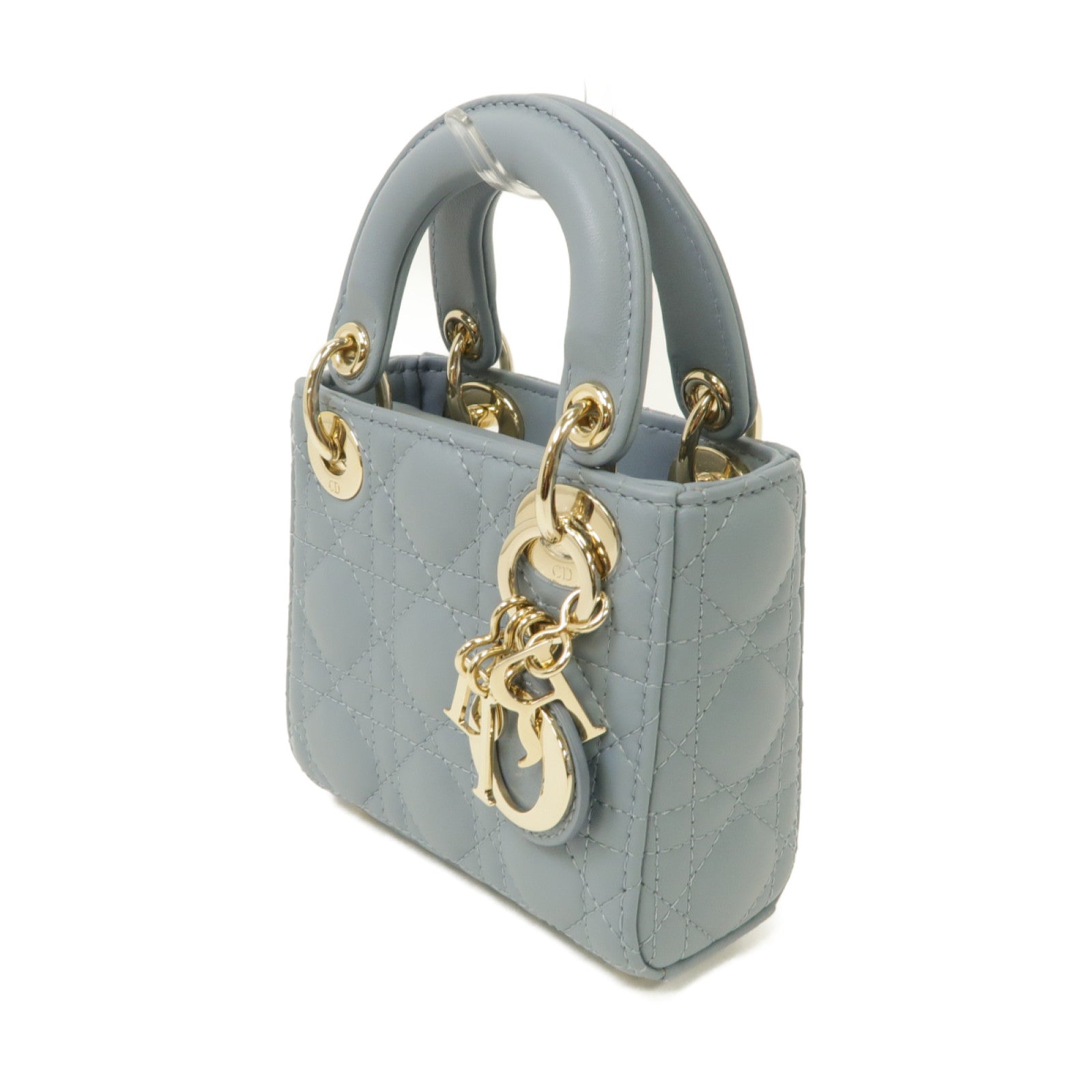 Dior 羊皮皮革Lady Dior Micro Bag金扣手挽肩背兩用袋藍色