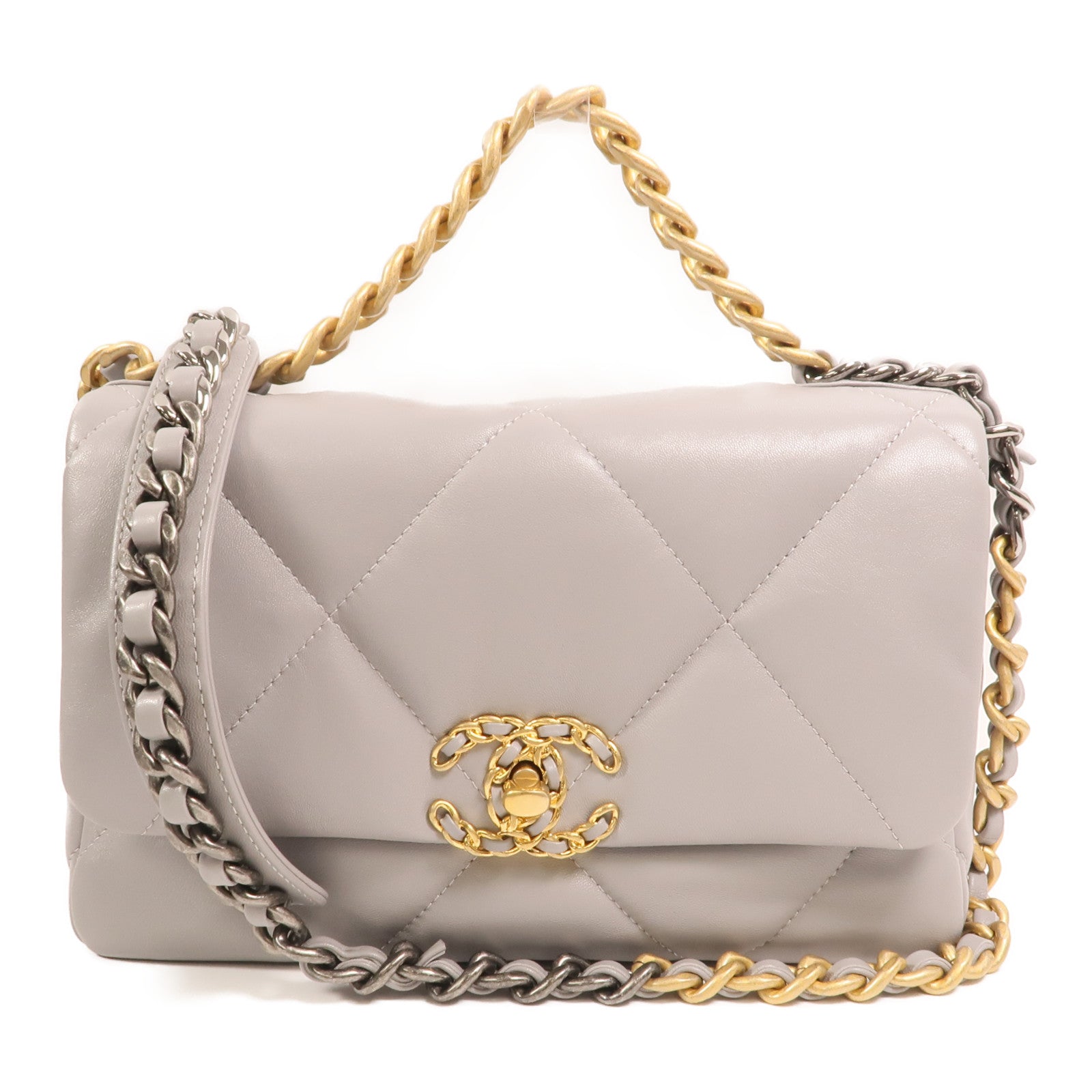 CHANEL 牛皮皮革Chanel 19 Small金扣鏈帶手挽肩背兩用袋