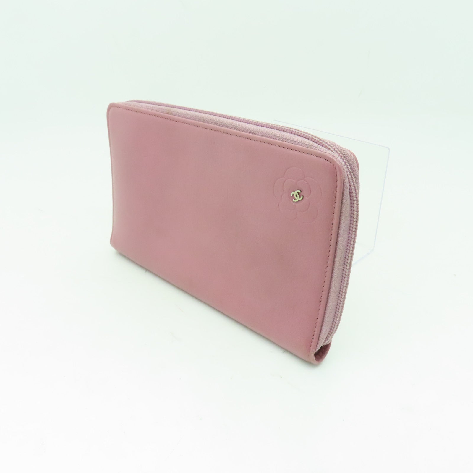 CHANEL 【清倉大減價】牛皮皮革Zipped Long Wallet銀扣長錢包粉紅色