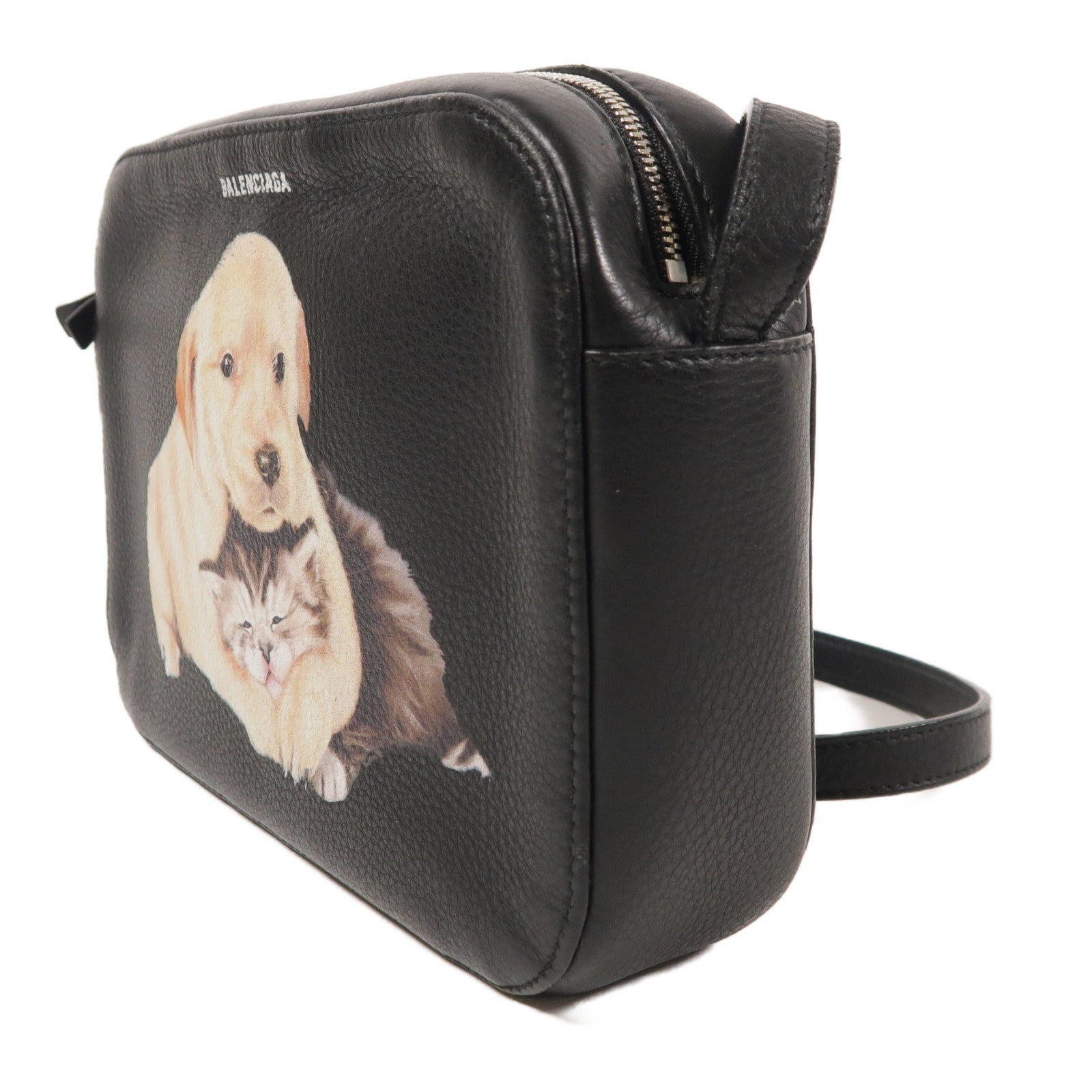 BALENCIAGA SHW Everyday Camera Shoulder Bag Calfskin Leather Black