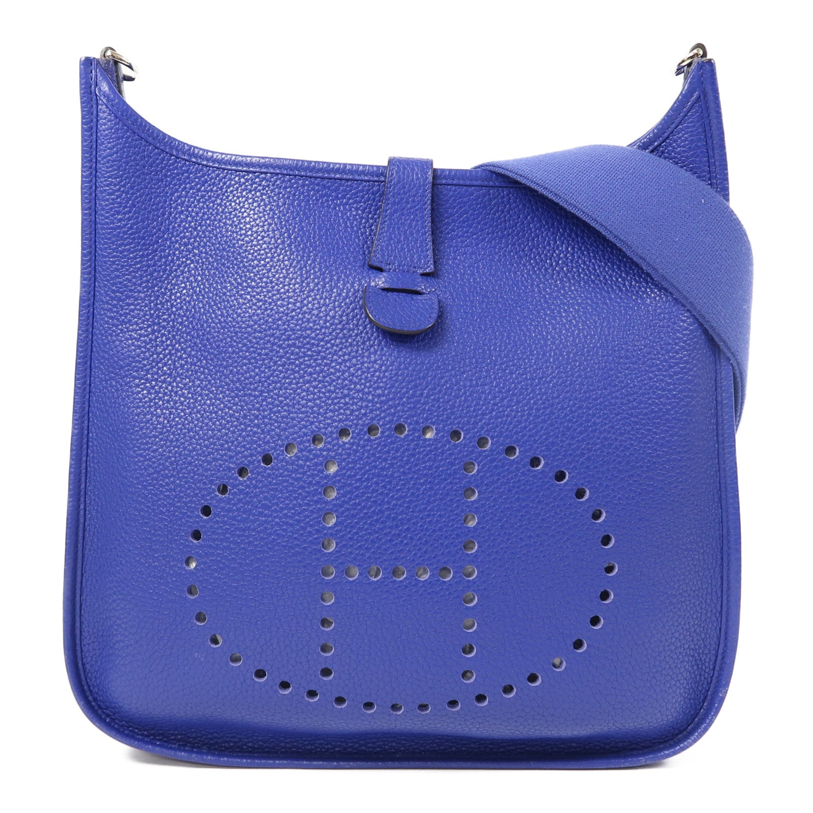 HERMES Clemence皮革Evelyne GM銀扣肩背袋皇家藍色