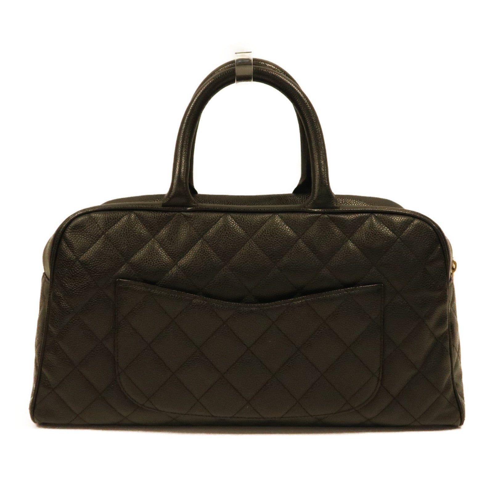 CHANEL 菱格Caviar皮革Vintage Boston Bag金扣波士頓包黑色
