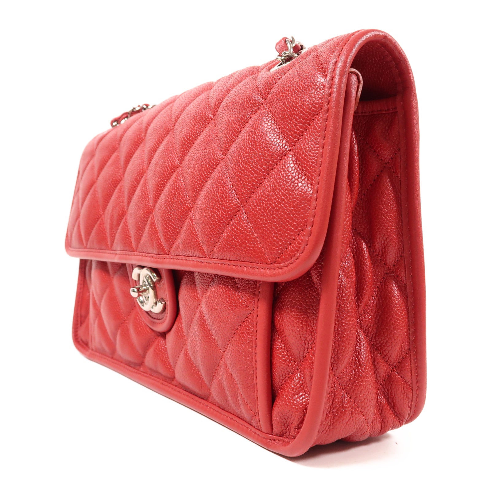 CHANEL 牛皮皮革Riviera Flap Bag銀扣鏈帶肩背袋