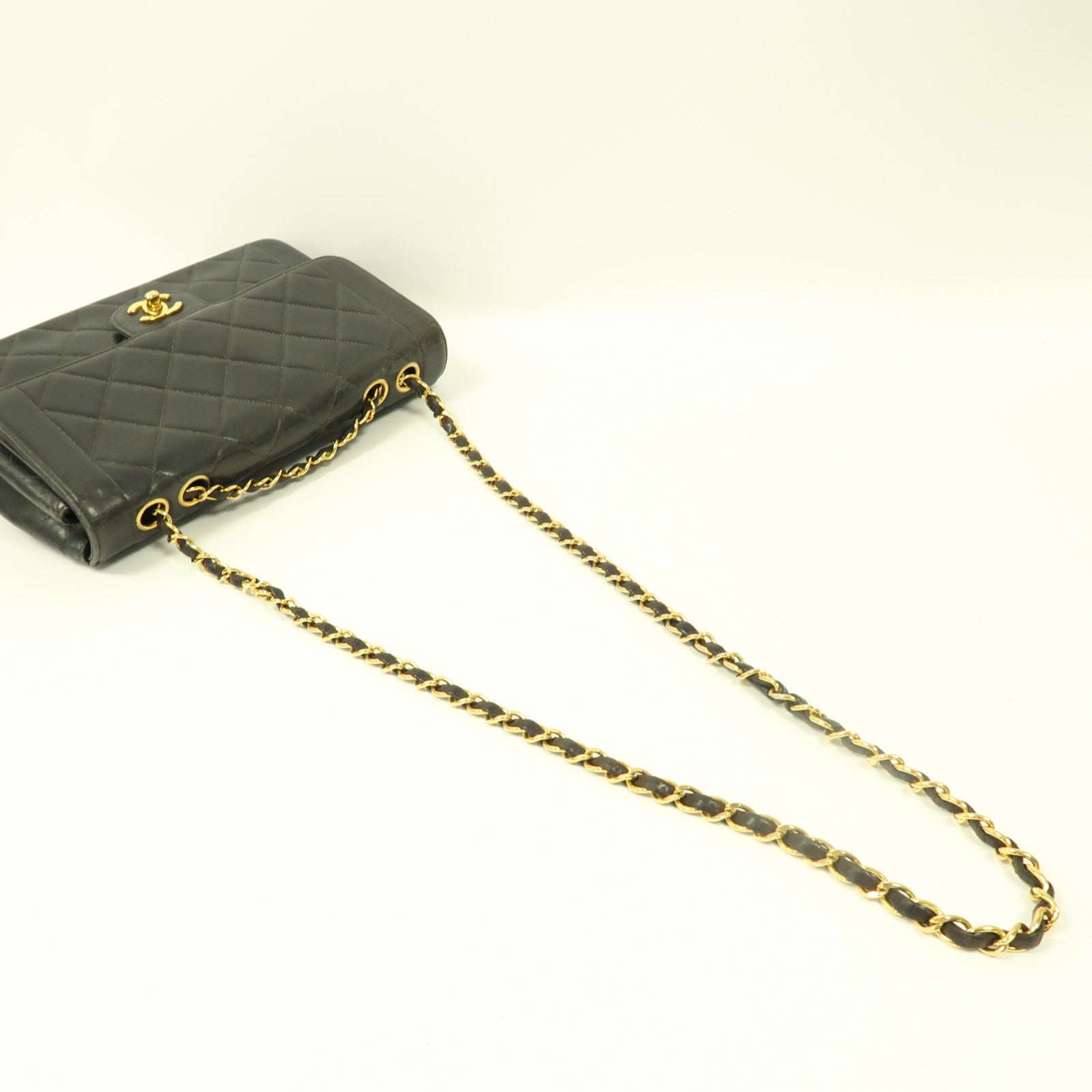 CHANEL 【激減優惠】菱格羊皮皮革Chain Shoulder金扣鏈帶肩背袋黑色