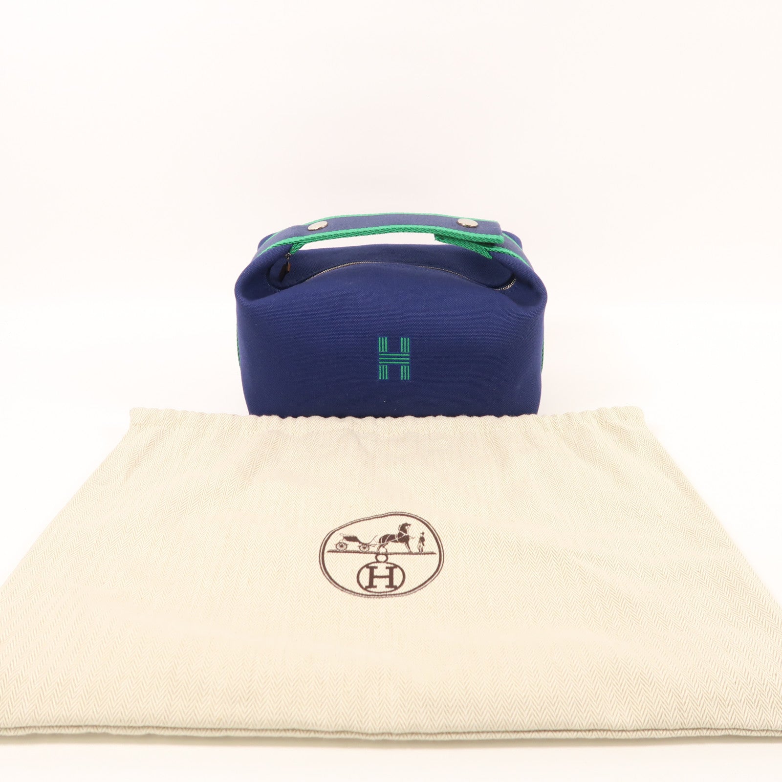 HERMES 帆布Bride A Brac銀扣手挽袋Blue