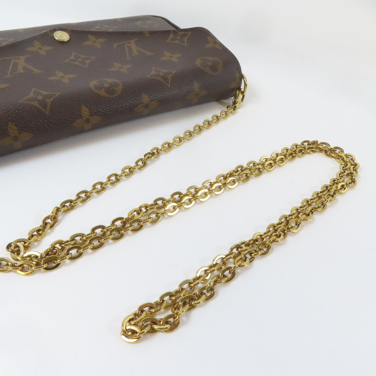 LOUIS VUITTON Monogram Pochette Felicie金扣鏈帶肩背袋啡色