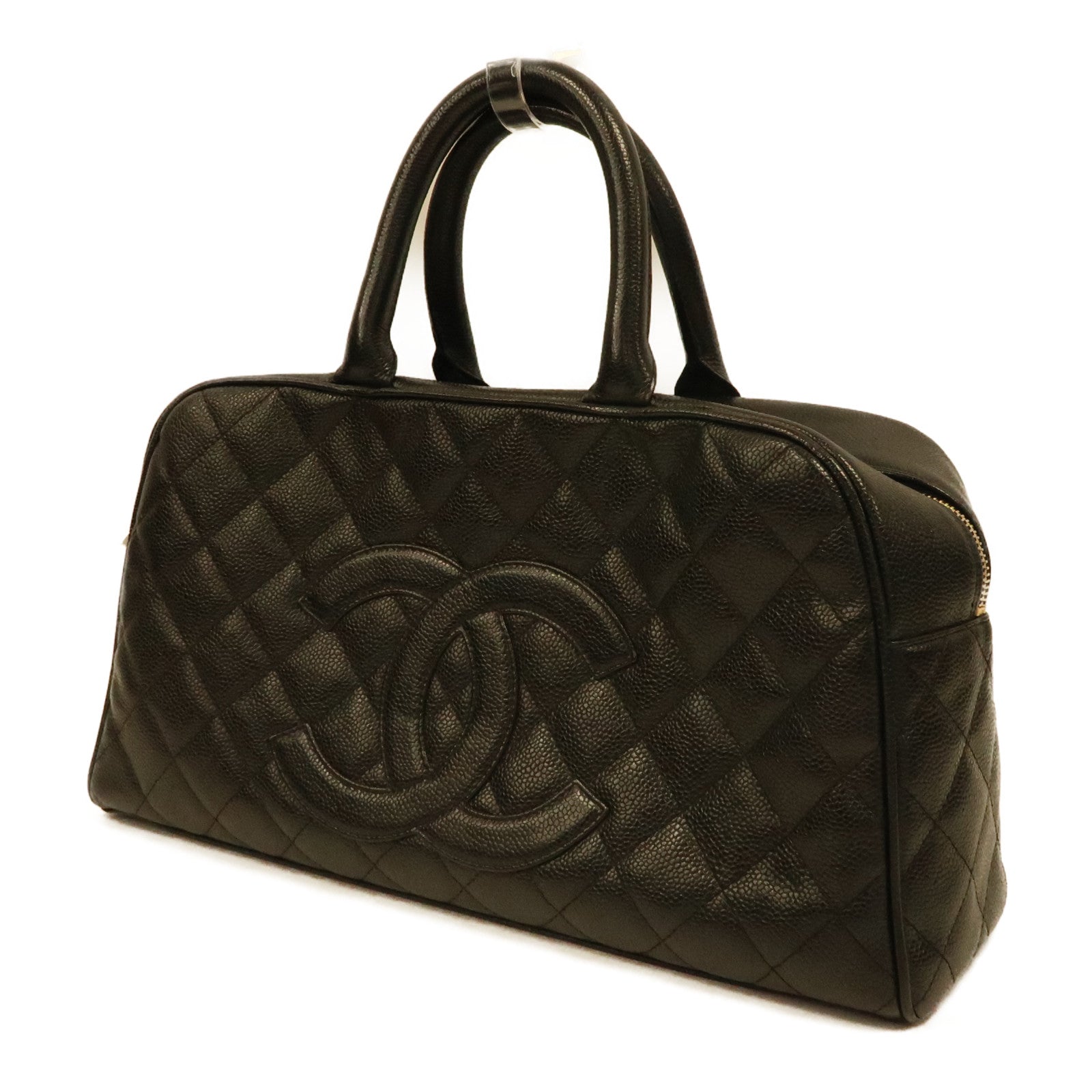 CHANEL 菱格Caviar皮革Vintage Boston Bag金扣波士頓包黑色