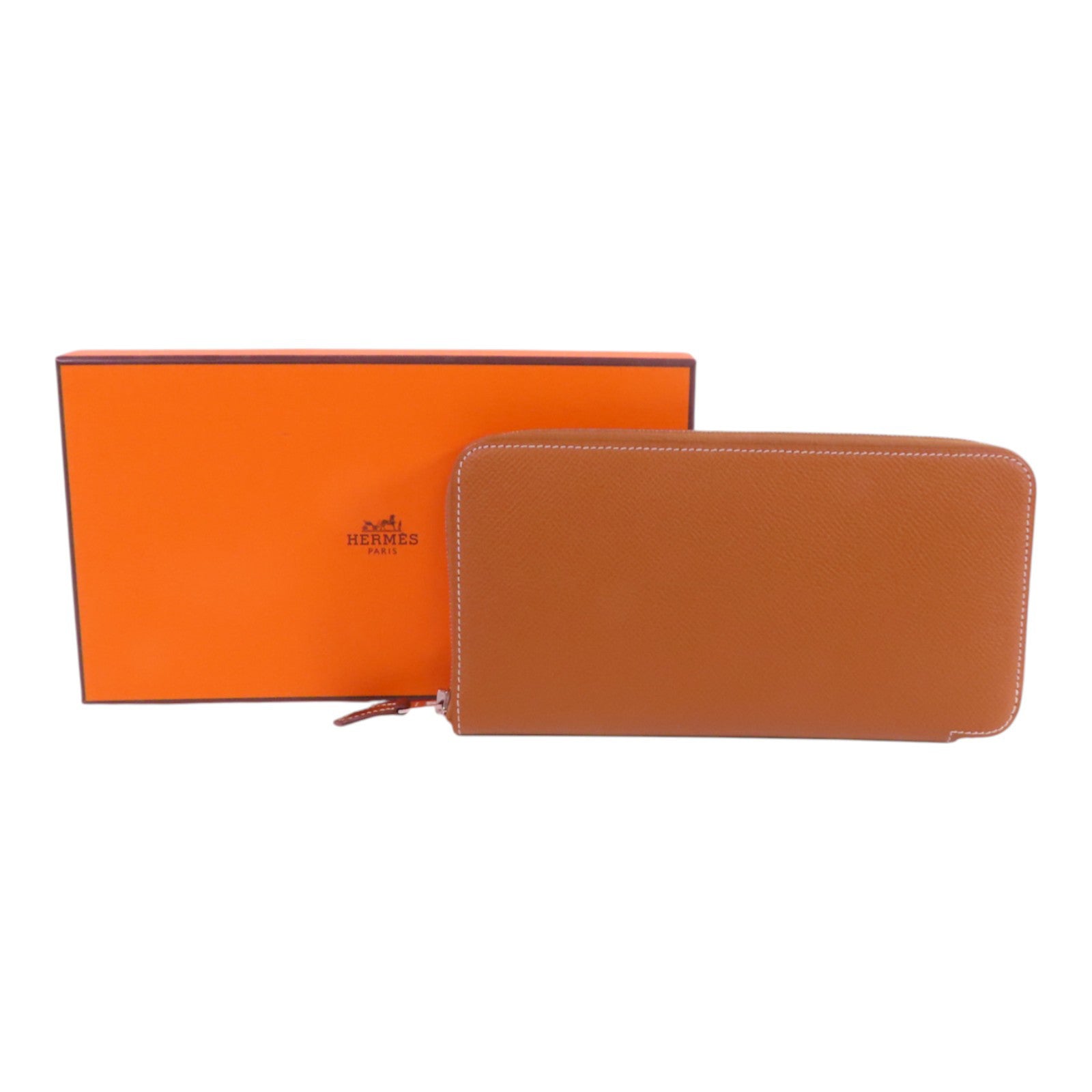 HERMES Epsom皮革Silk In Long Wallet銀扣拉鏈長錢包