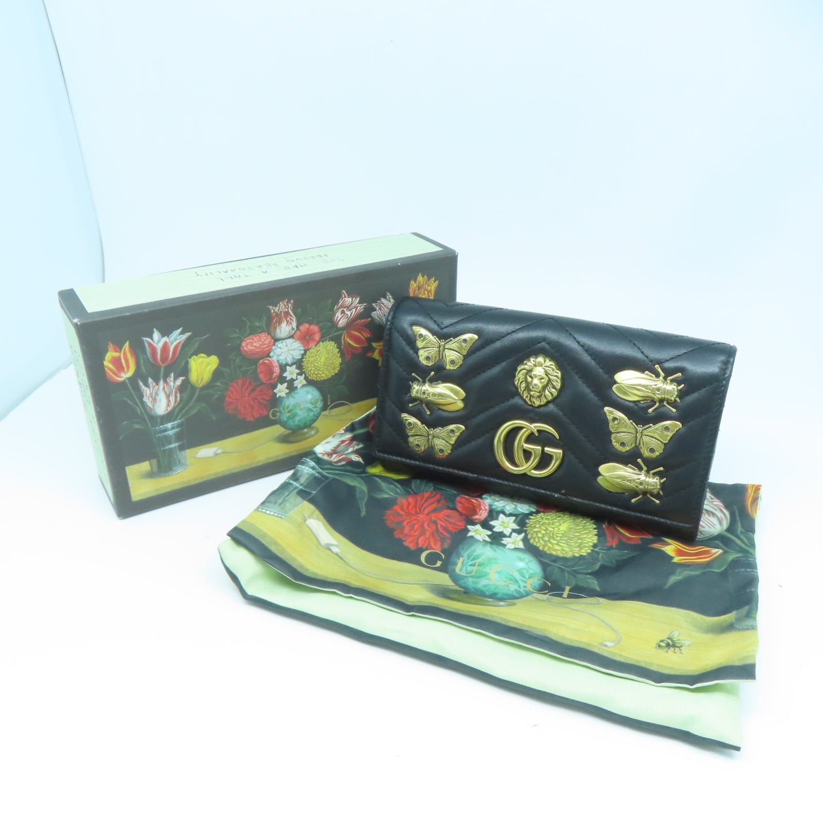GUCCI 【清倉大減價】斜紋牛皮皮革Long Wallet金扣長錢包黑色