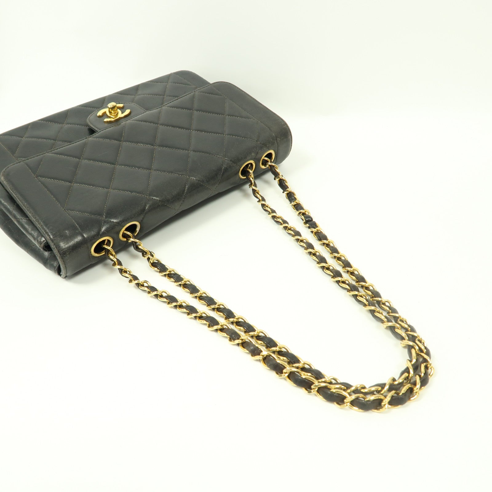 CHANEL 【激減優惠】菱格羊皮皮革Chain Shoulder金扣鏈帶肩背袋黑色