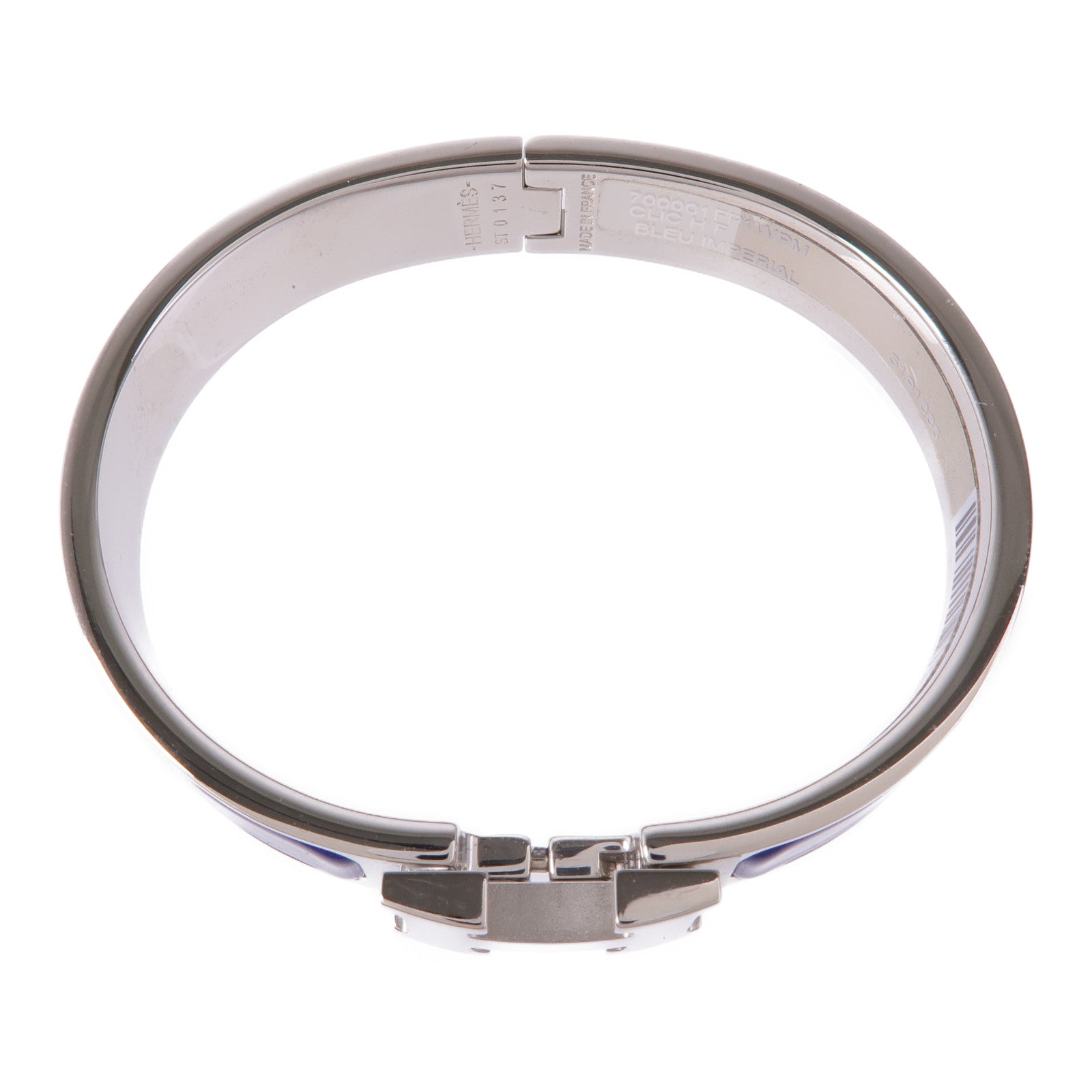 HERMES Clic H Bracelet Enamel Metal Silver Blue