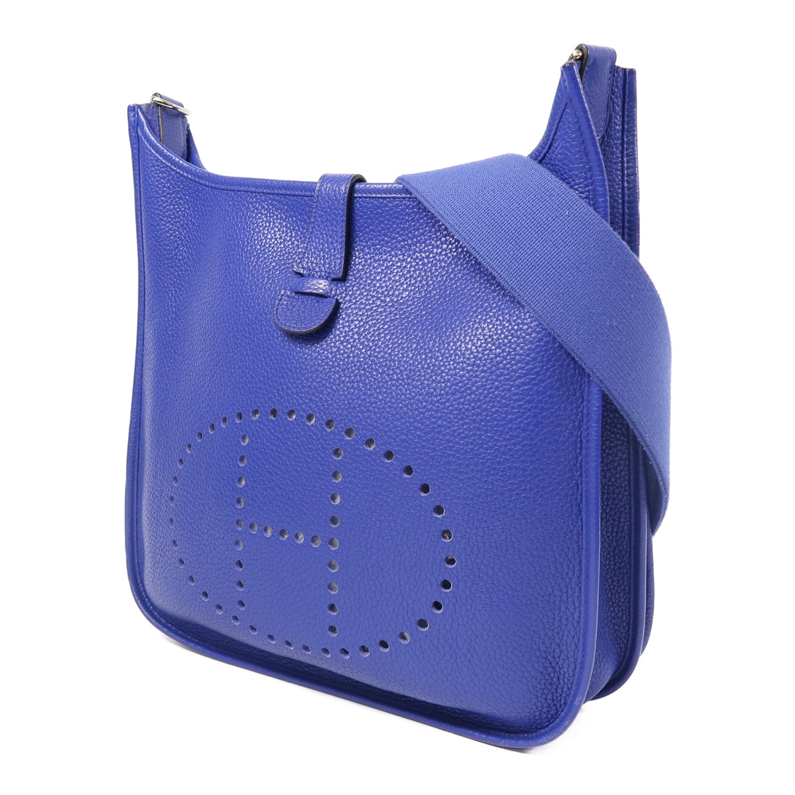 HERMES Clemence皮革Evelyne GM銀扣肩背袋皇家藍色