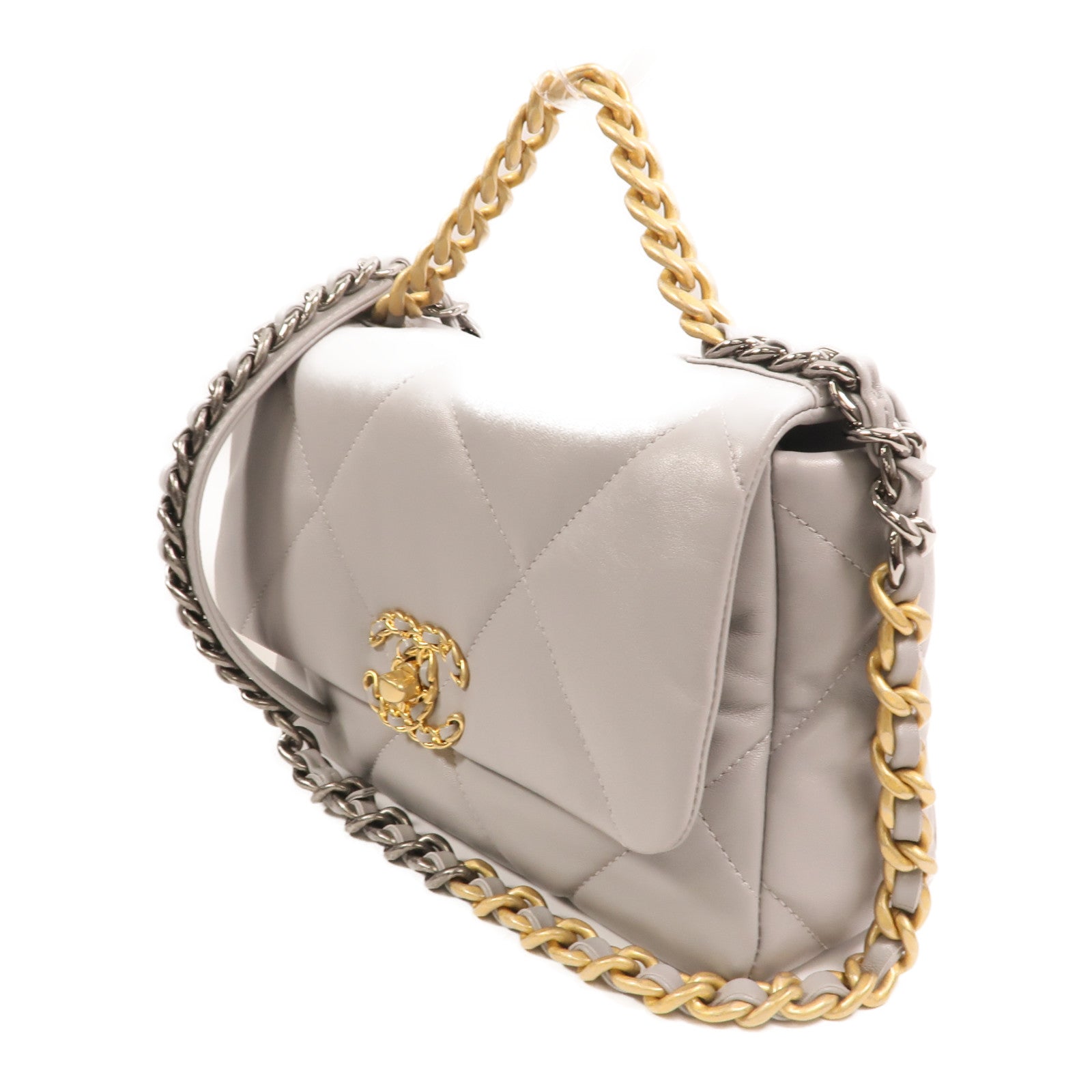 CHANEL 牛皮皮革Chanel 19 Small金扣鏈帶手挽肩背兩用袋