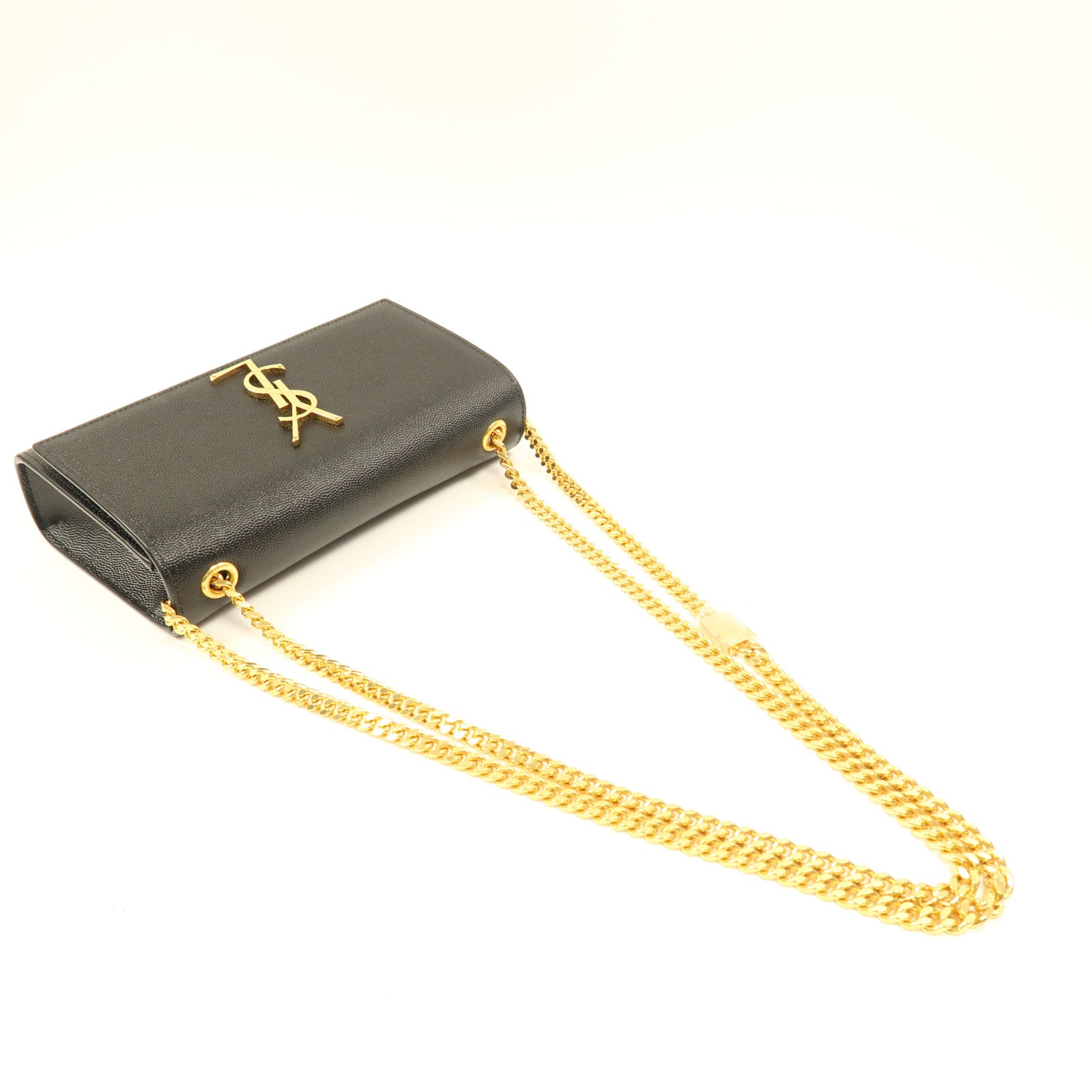 YVES SAINT LAURENT 牛皮皮革Chain Shoulder Bag金扣鏈帶肩背袋黑色