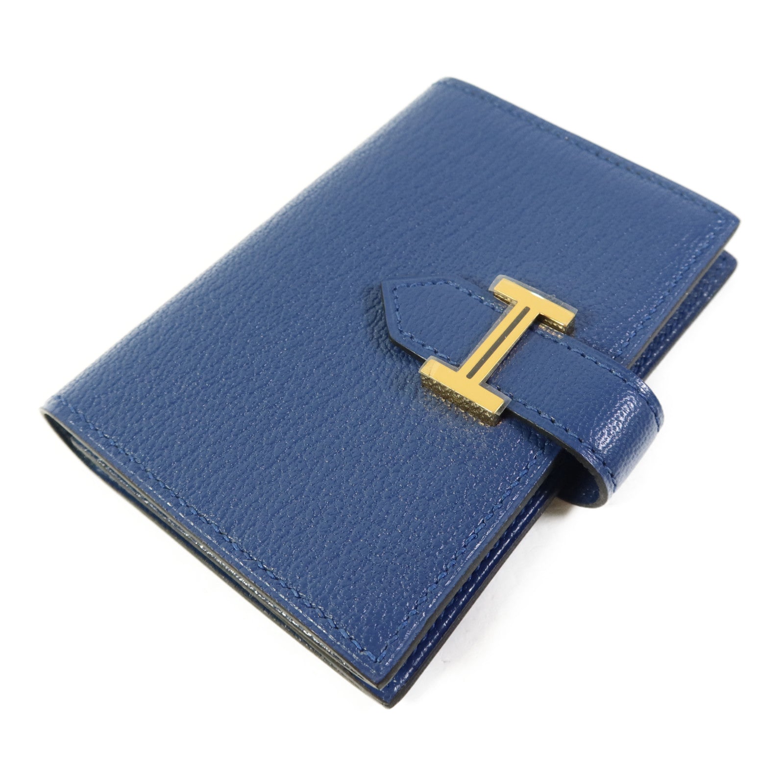 HERMES Chevre皮革Mini Bearn Card Case金扣卡片套Navy