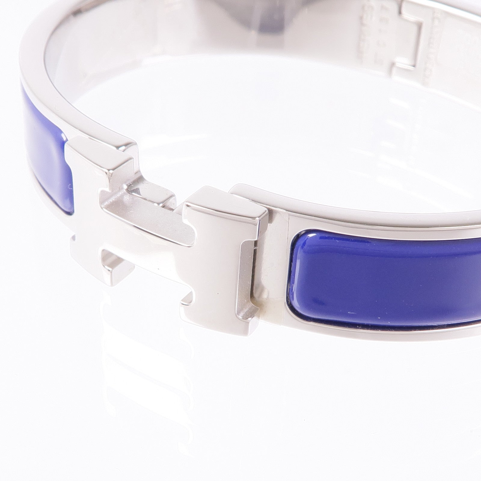 HERMES Clic H Bracelet Enamel Metal Silver Blue