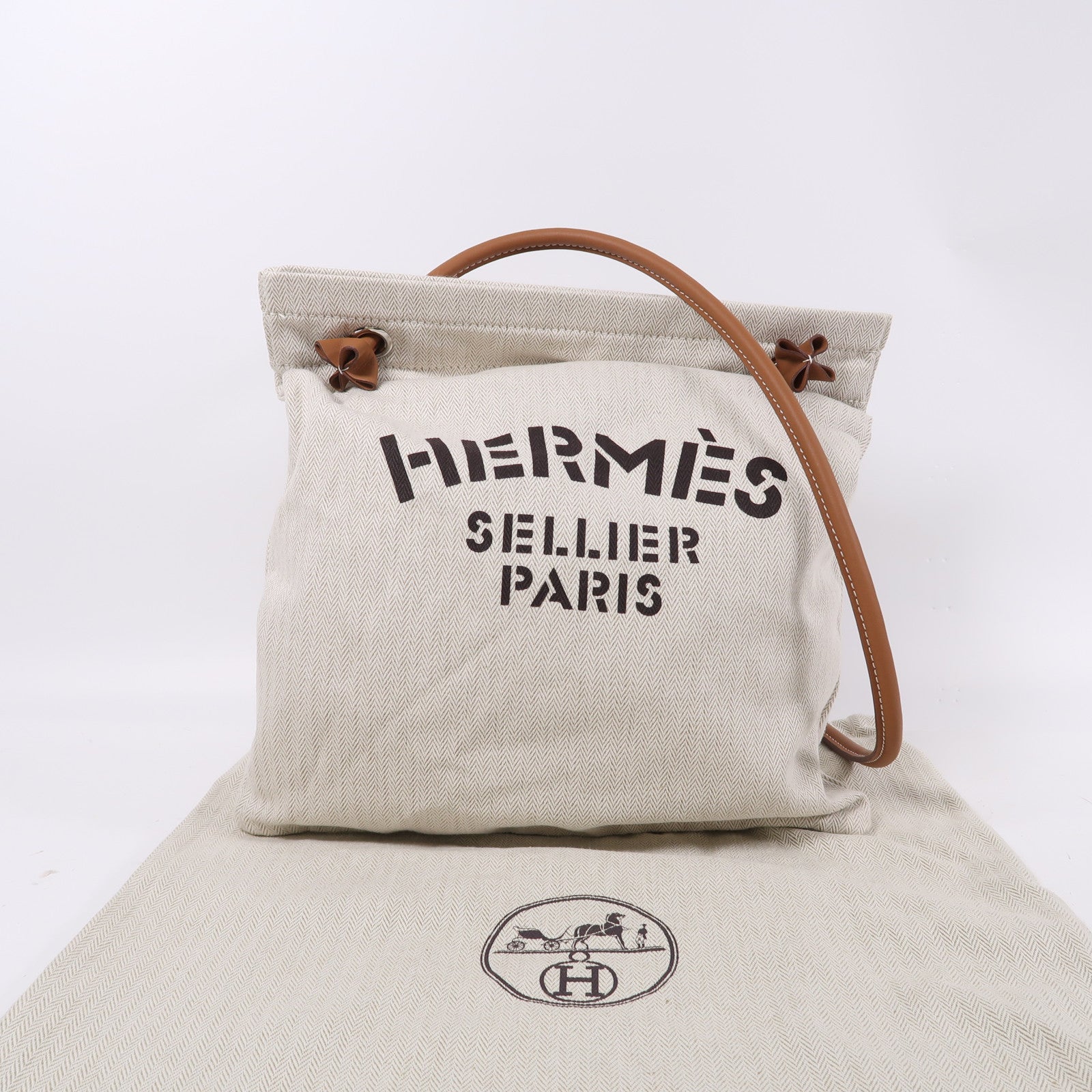 HERMES 帆布Aline銀扣肩背袋米色/Gold啡色