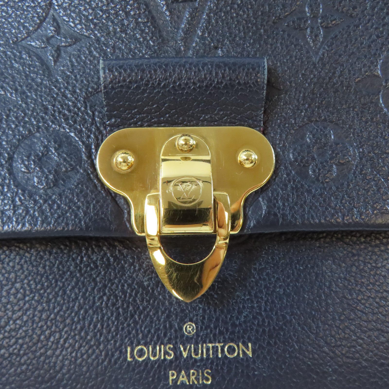 LOUIS VUITTON Monogram Empreinte Vavin PM金扣鏈帶肩背袋深藍色