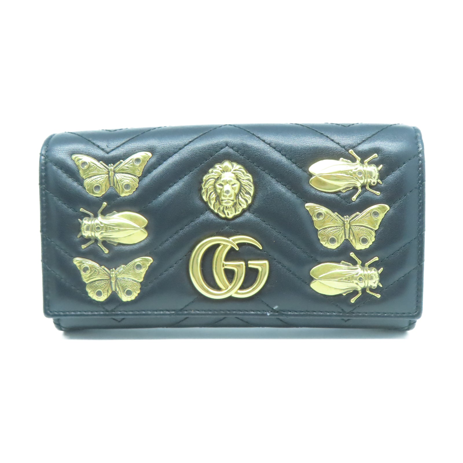 GUCCI 【清倉大減價】斜紋牛皮皮革Long Wallet金扣長錢包黑色