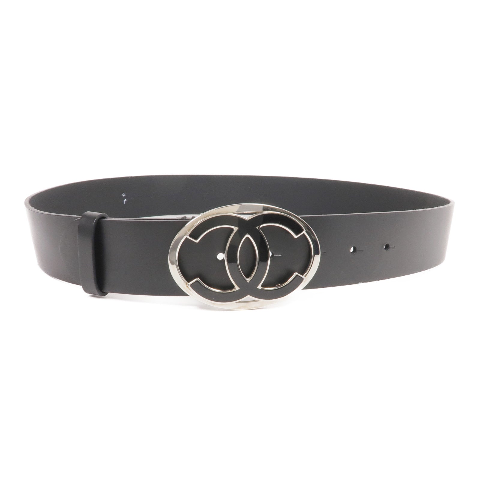 CHANEL 牛皮皮革Belt 95cm銀扣皮帶