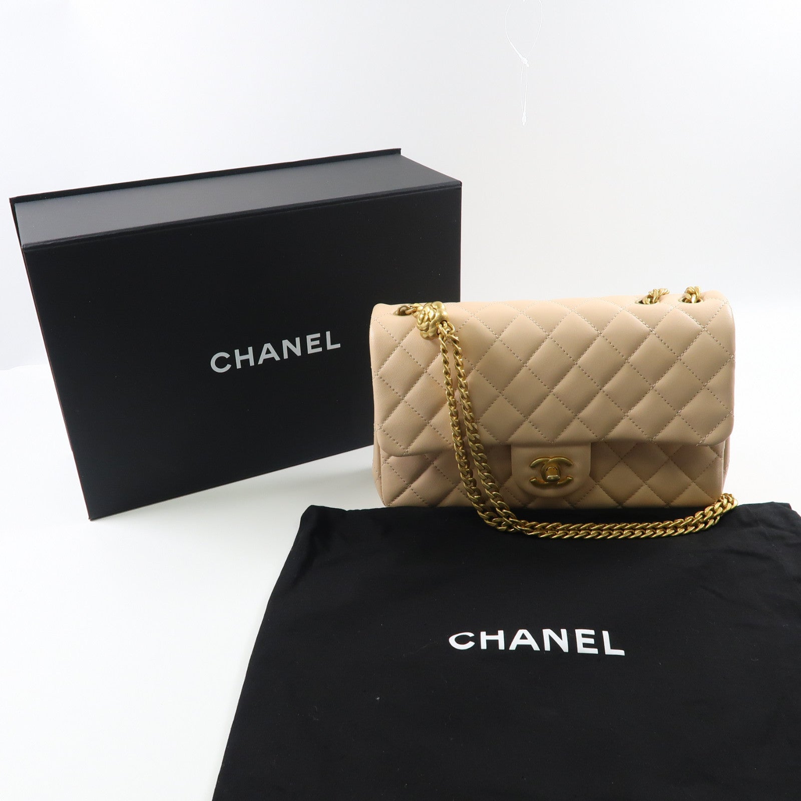 CHANEL 菱格羊皮皮革Chain Shoulder金扣鏈帶肩背袋粉紅色