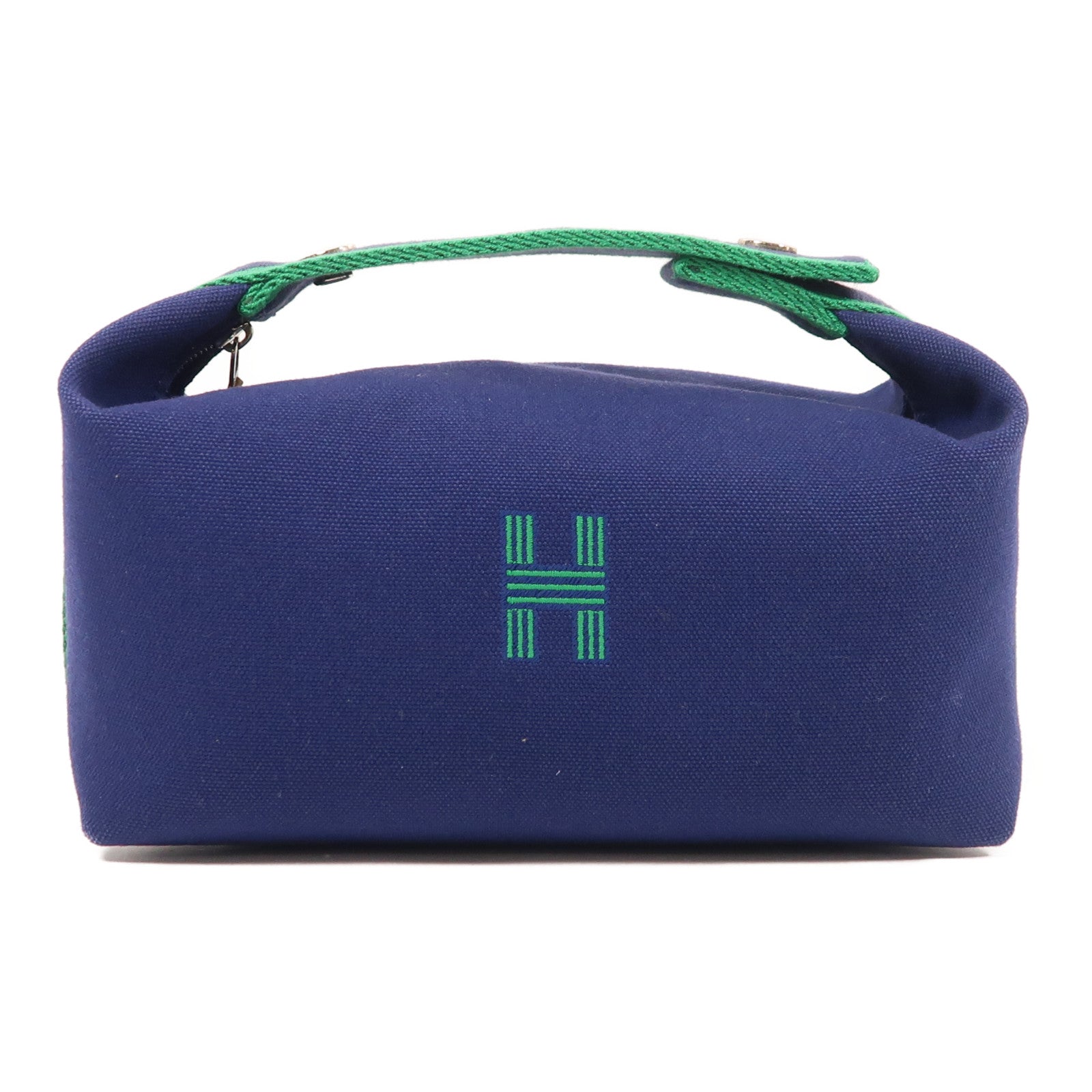 HERMES 帆布Bride A Brac銀扣手挽袋Blue