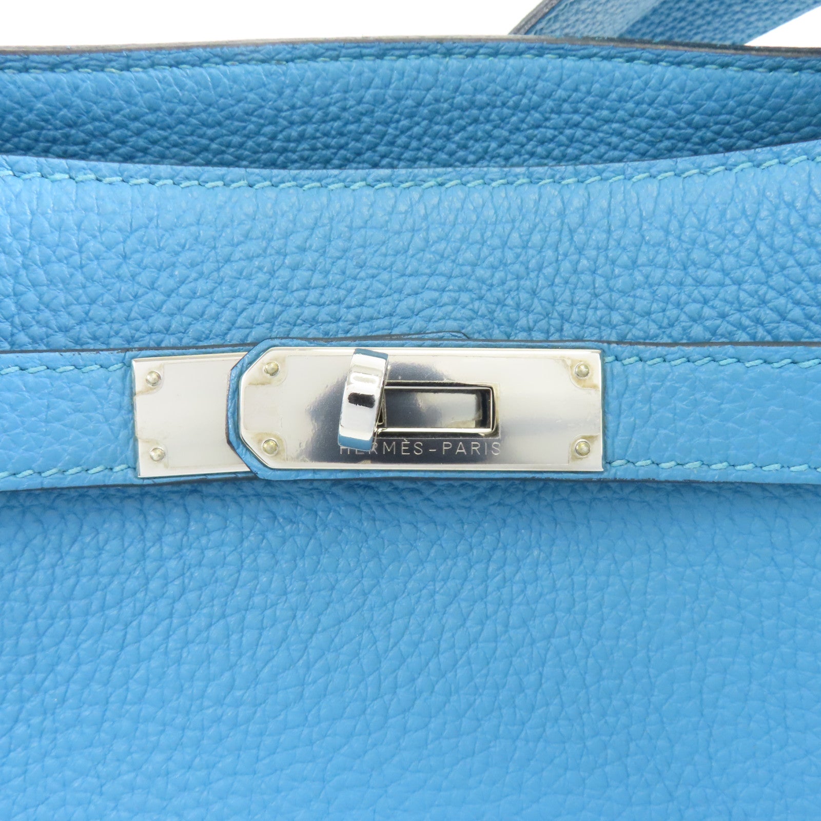 HERMES Clemence皮革So Kelly 22銀扣肩背袋7B Turquoise/土耳其亮藍