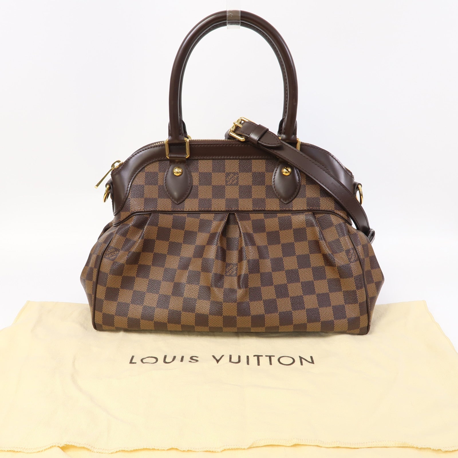 LOUIS VUITTON 【激減優惠】Damier Trevi PM金扣手挽肩背兩用袋啡色