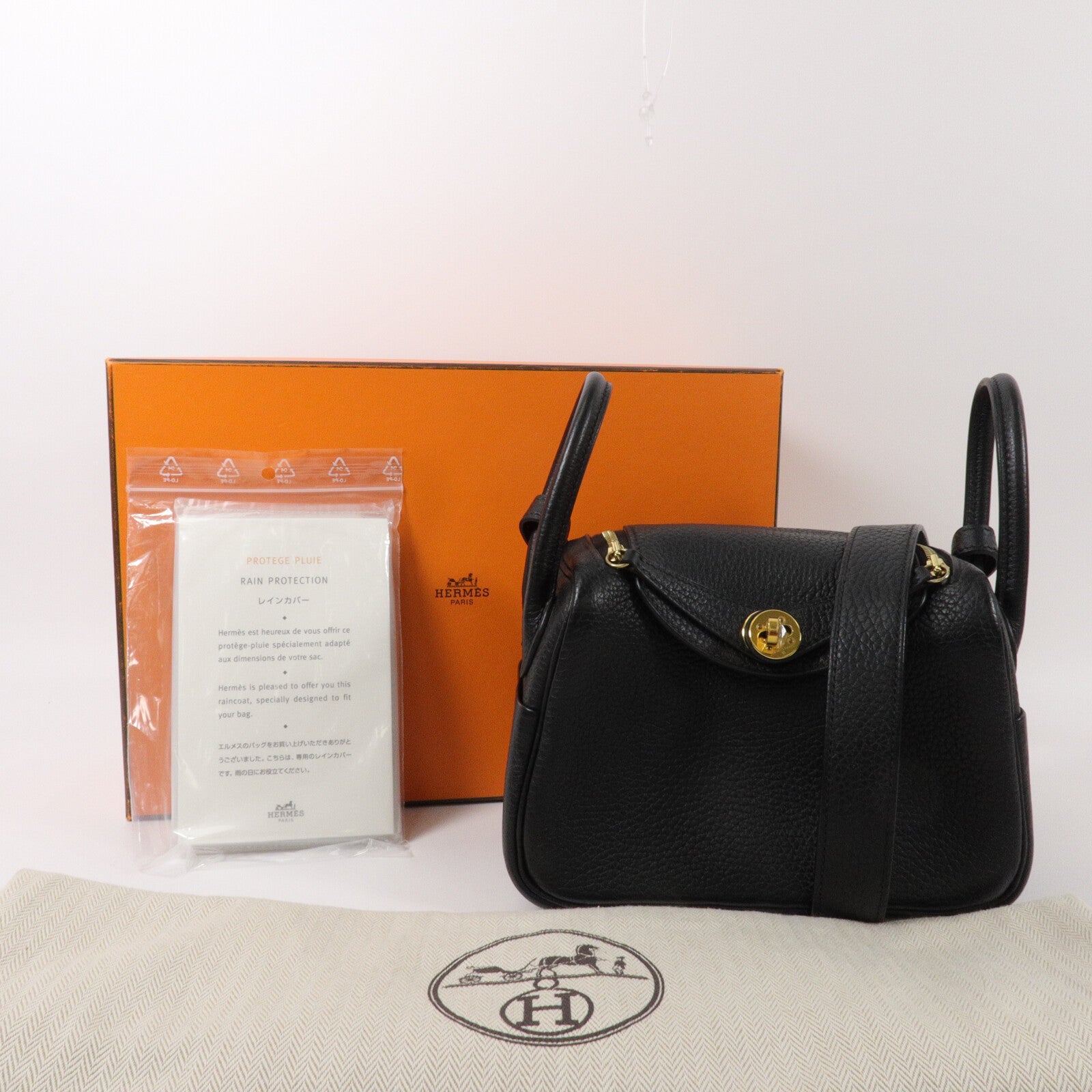 HERMES Clemence皮革Mini Lindy手挽肩背兩用袋Noir