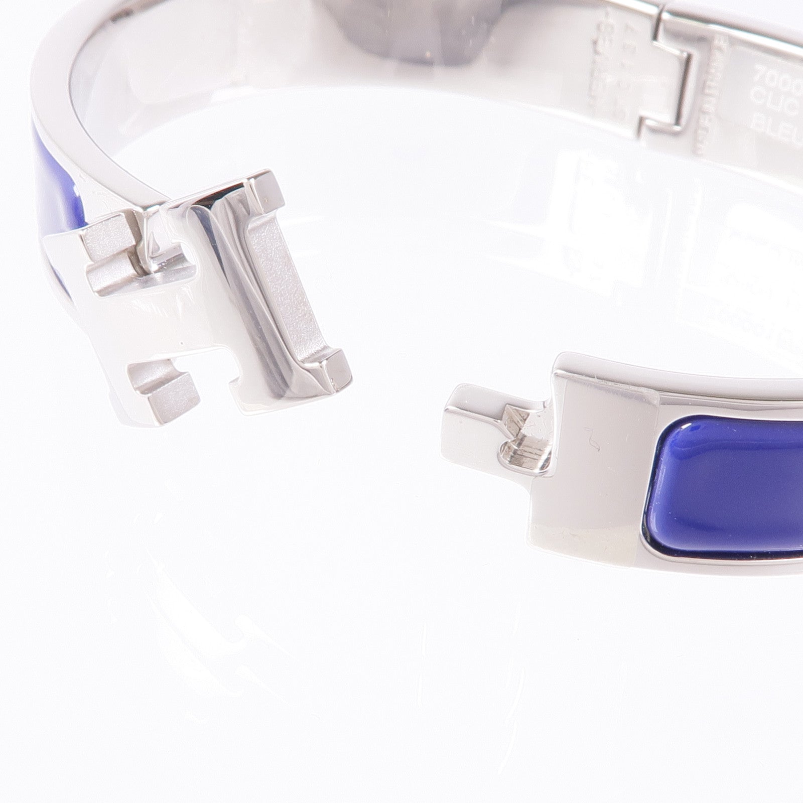 HERMES Clic H Bracelet Enamel Metal Silver Blue