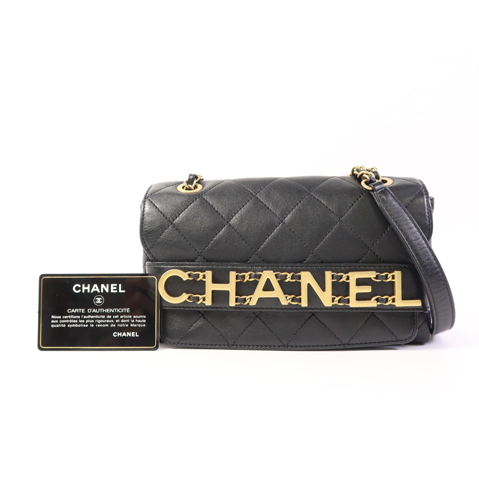 CHANEL 牛皮皮革Enchained Flap Bag金扣鏈帶肩背袋
